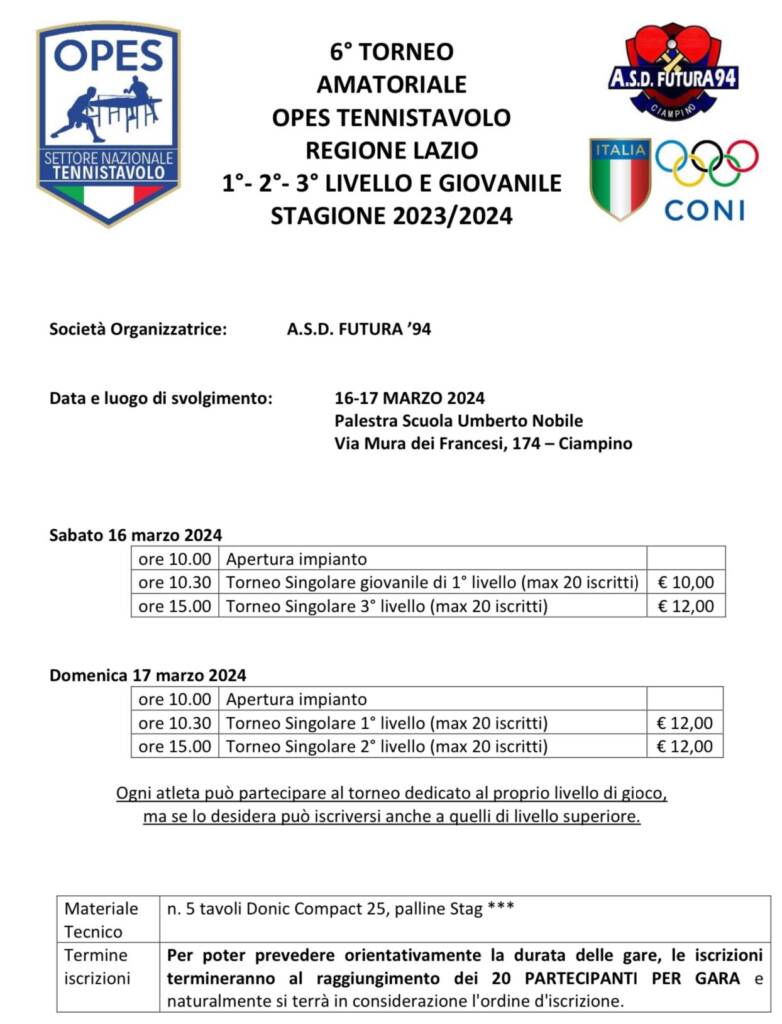6° TORNEO OPES TENNISTAVOLO
