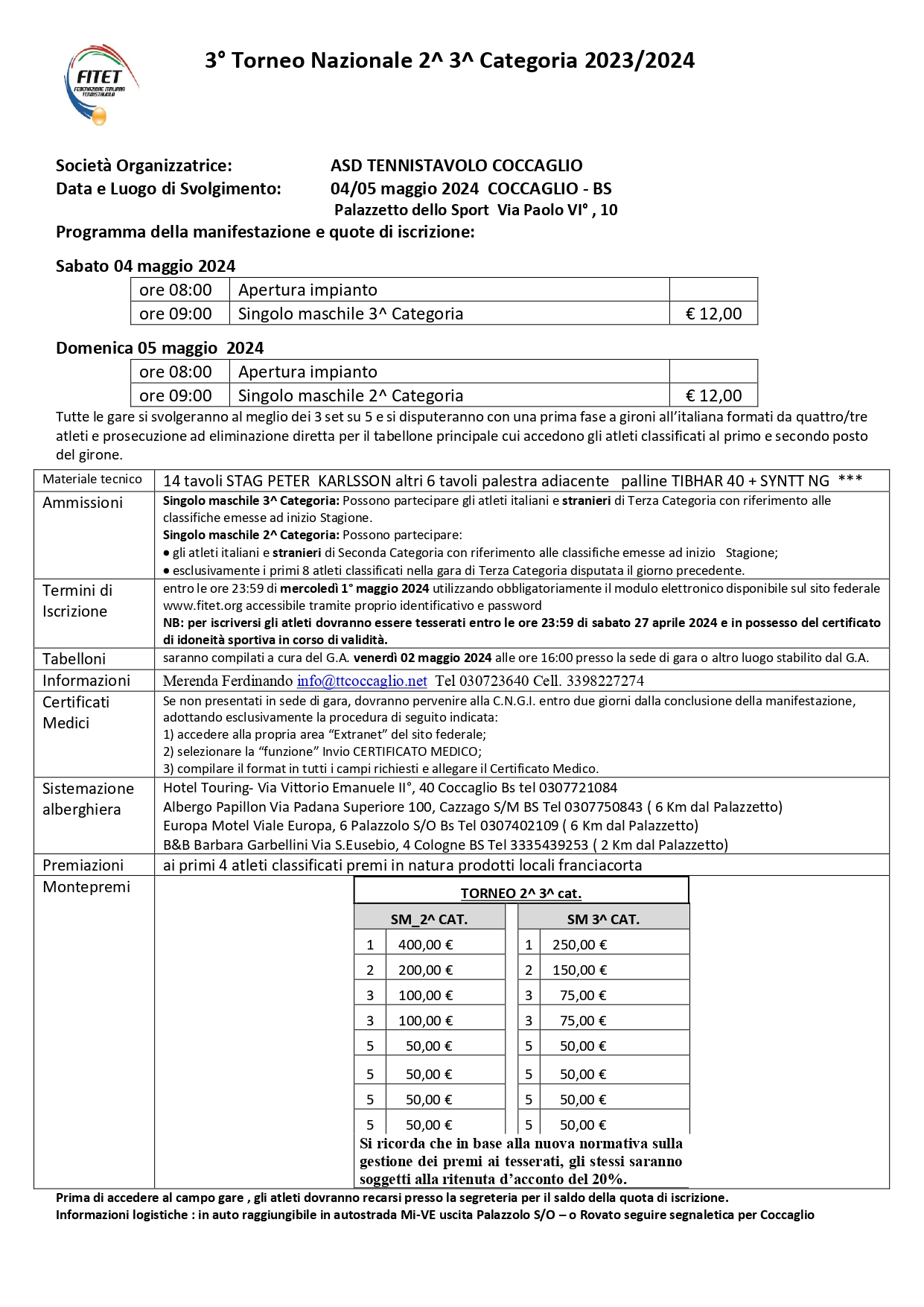 Torneo Nazionale di Tennistavolo di 2^ 3^ Categoria