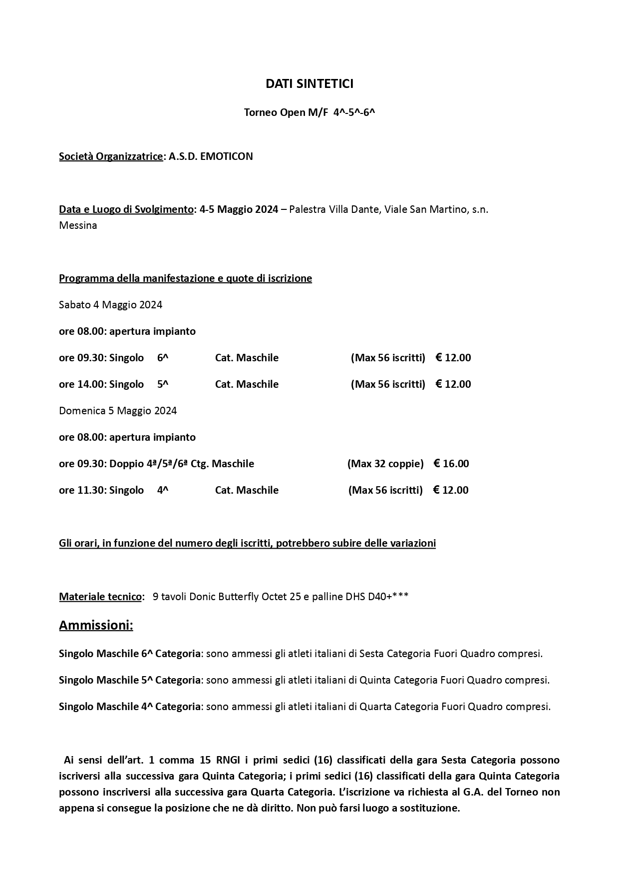 Torneo Open Interregionale di Tennistavolo