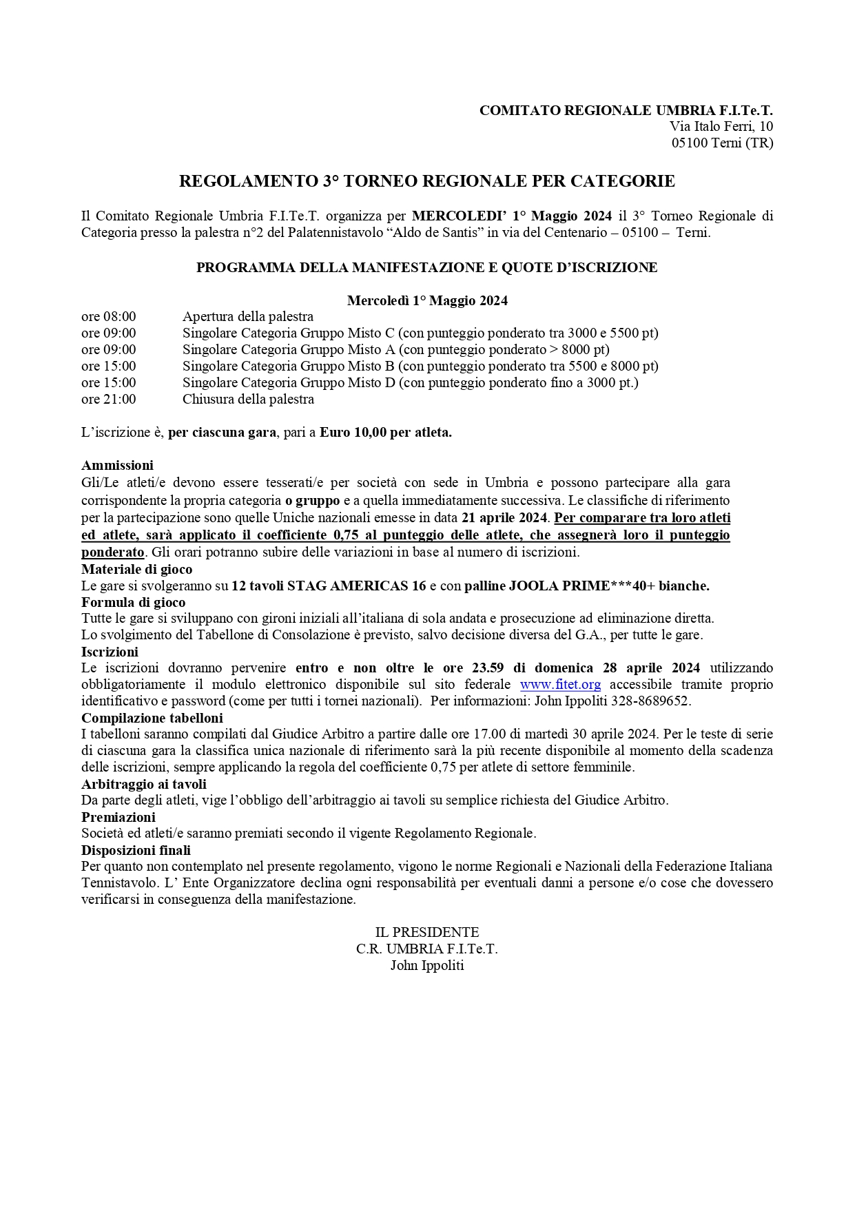 Torneo Regionale di Categoria di Tennistavolo