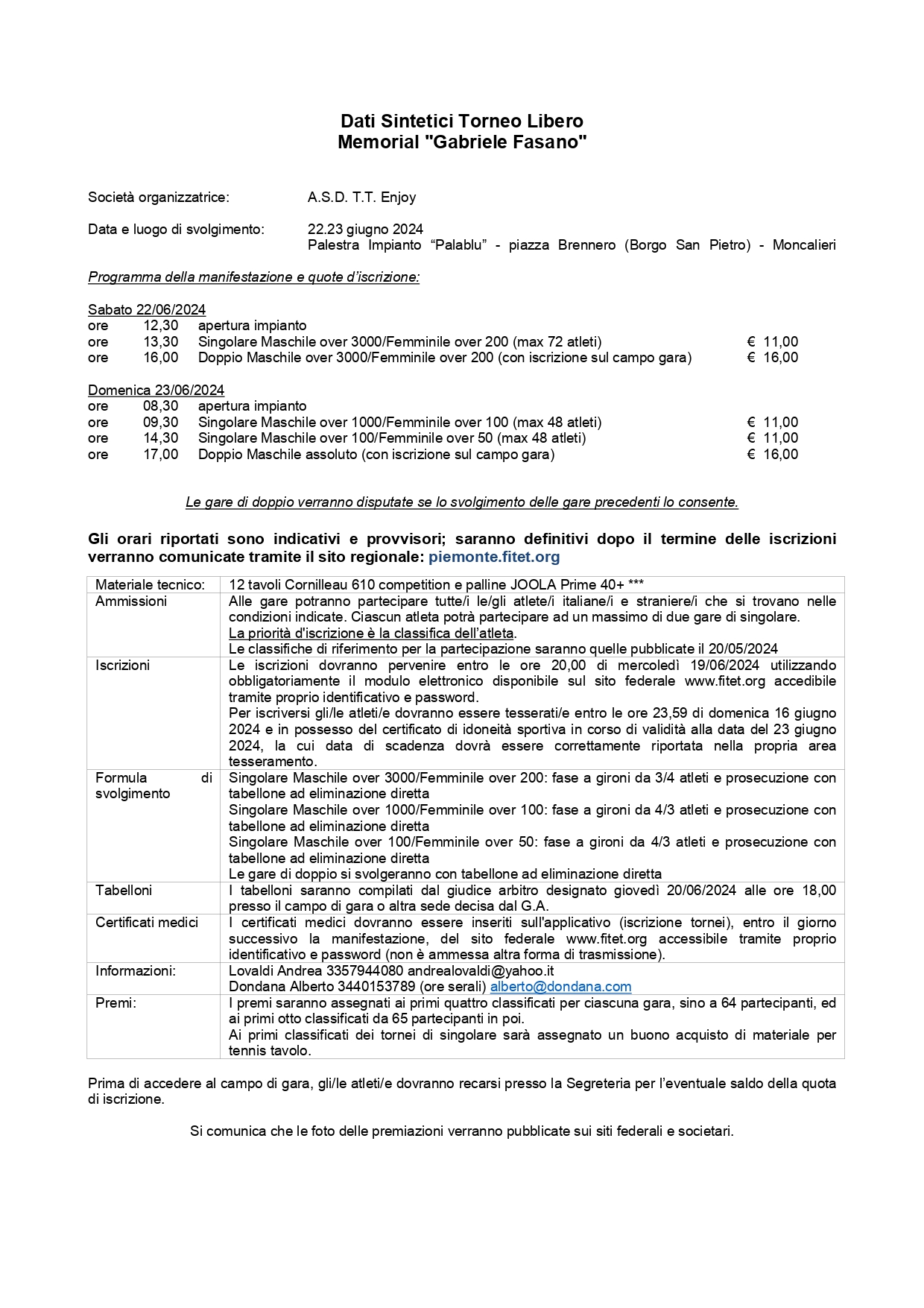 torneo libero di tennistavolo moncalieri