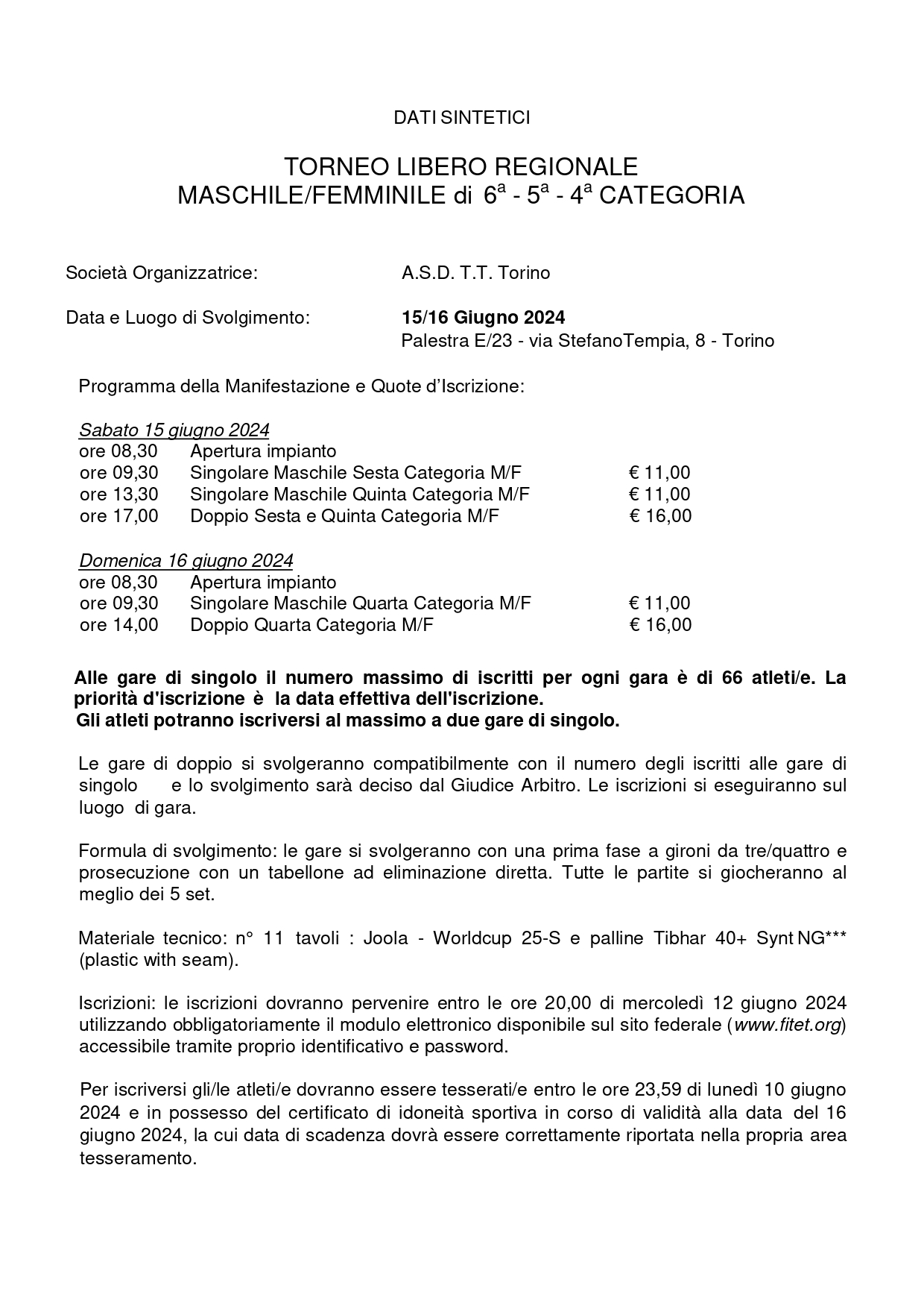 torneo libero regionale di tennistavolo