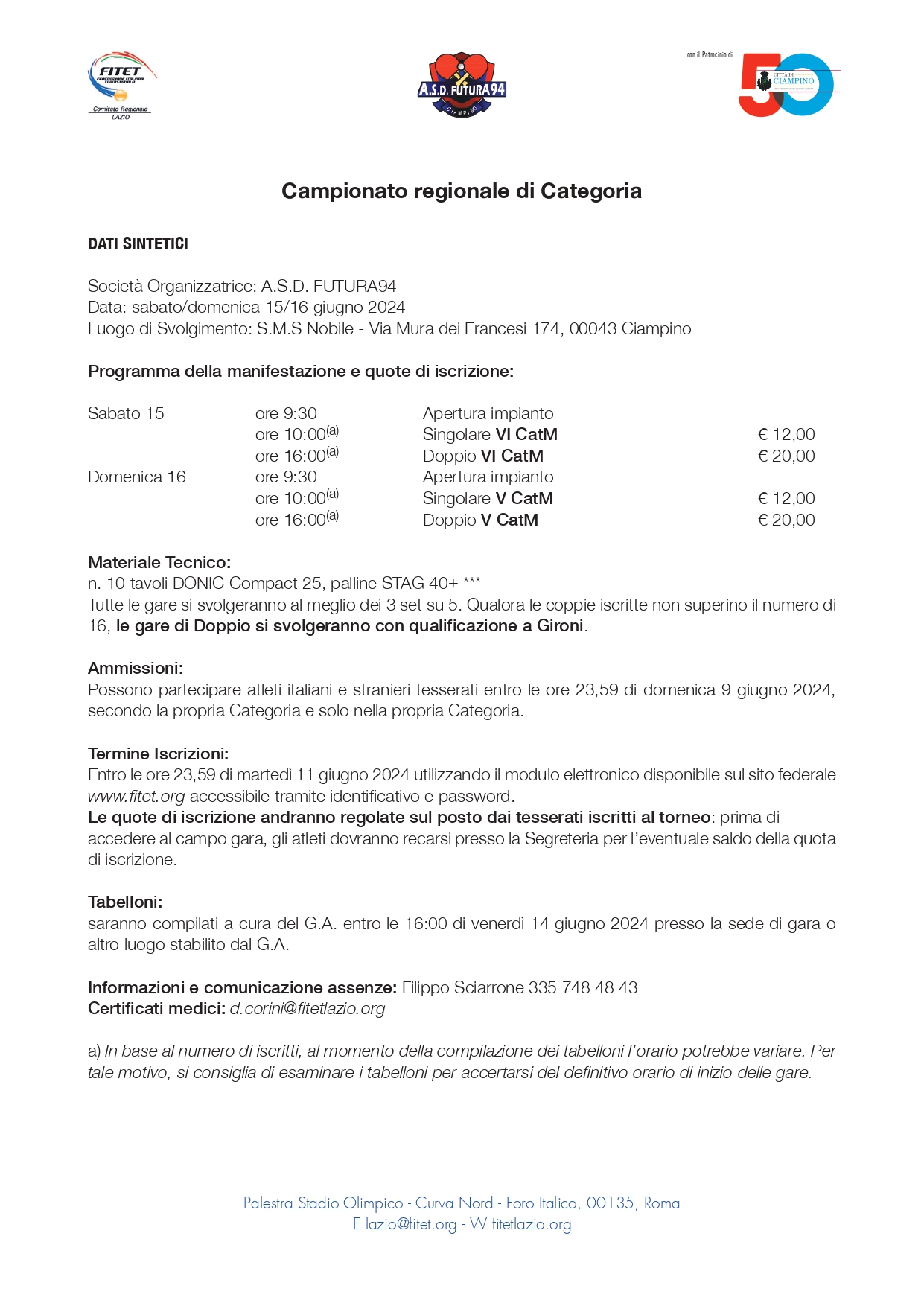 Campionati Regionali di Tennistavolo