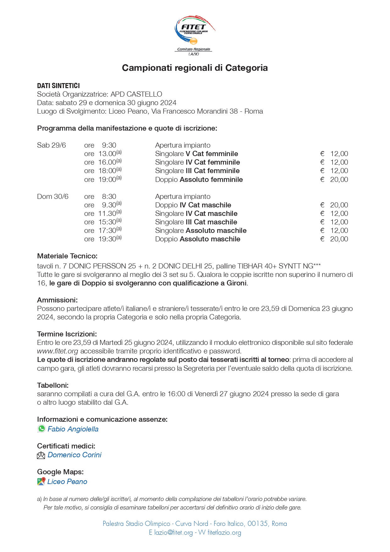 Campionati Regionali di Tennistavolo