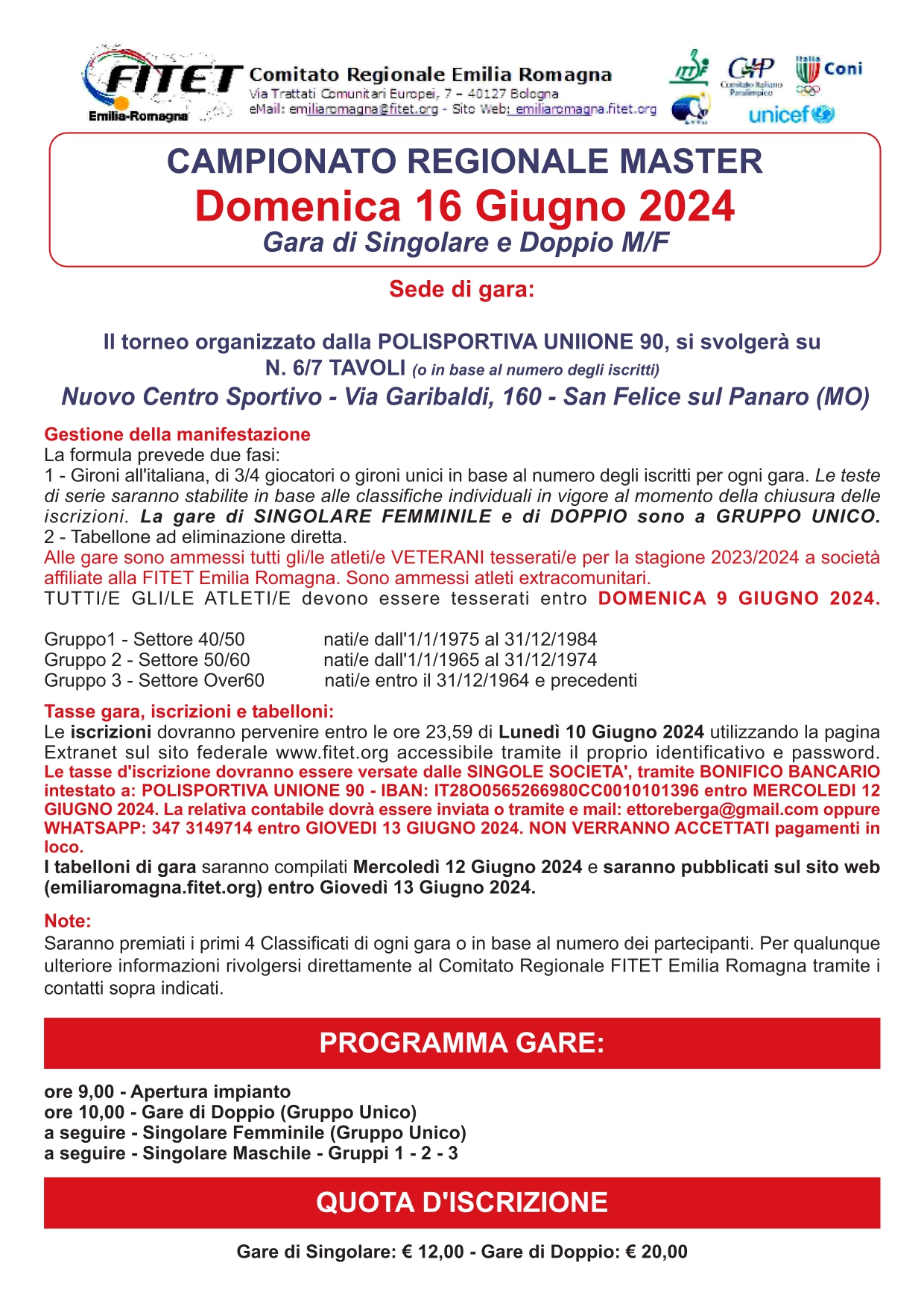 Campionati Regionali Master di Tennistavolo