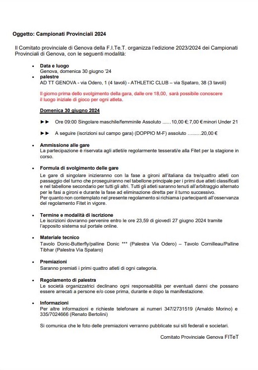 campionati provinciali tennistavolo genova 