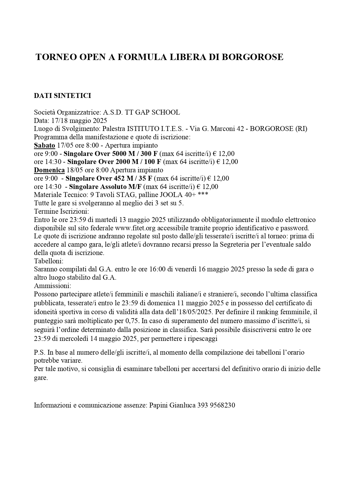 Torneo Interregionale Open di Tennistavolo
