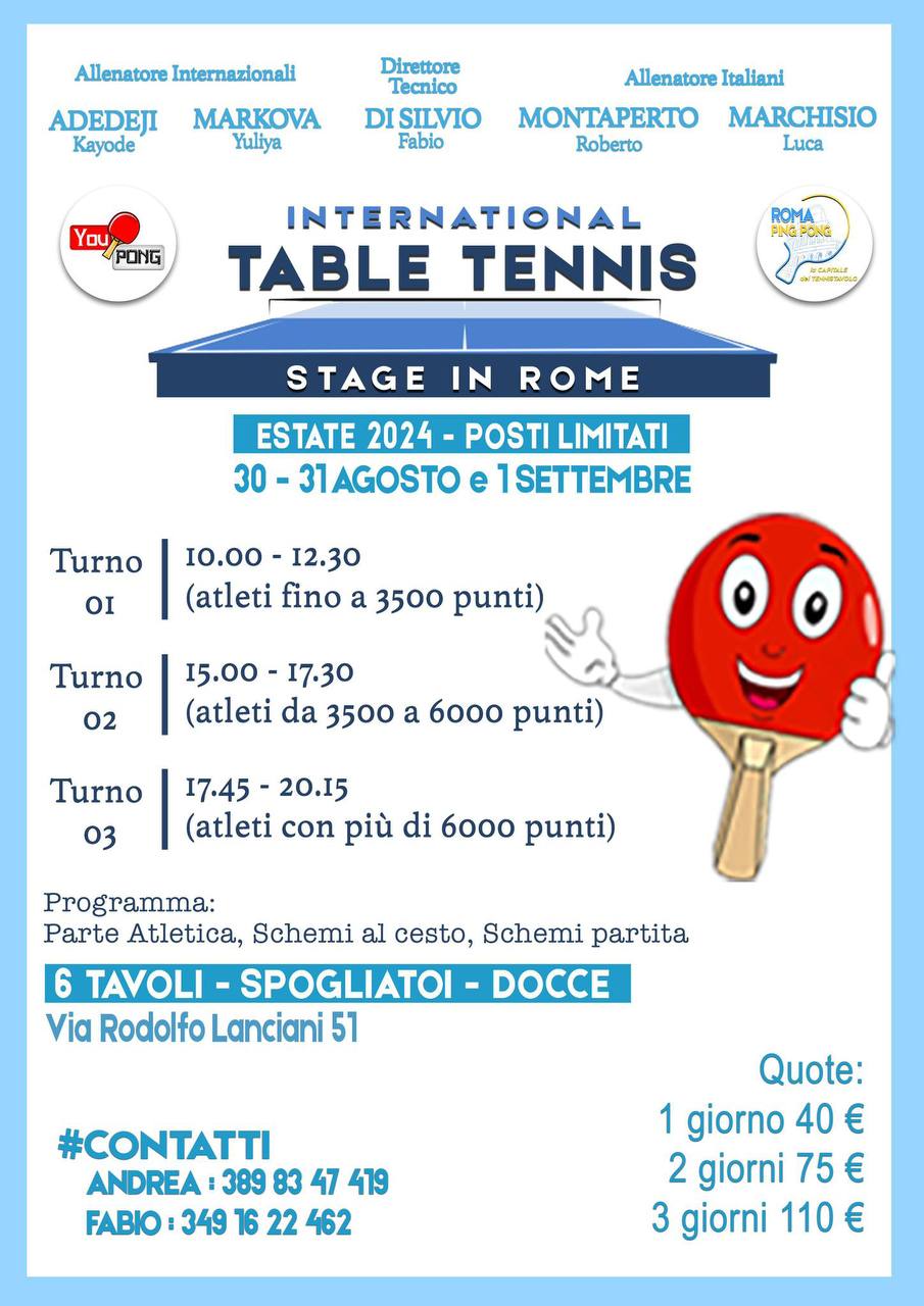 STAGE DI TENNISTAVOLO A ROMA