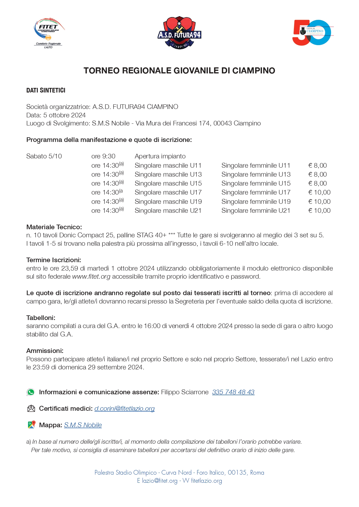 Torneo Giovanile Regionale di Categoria di Tennistavolo