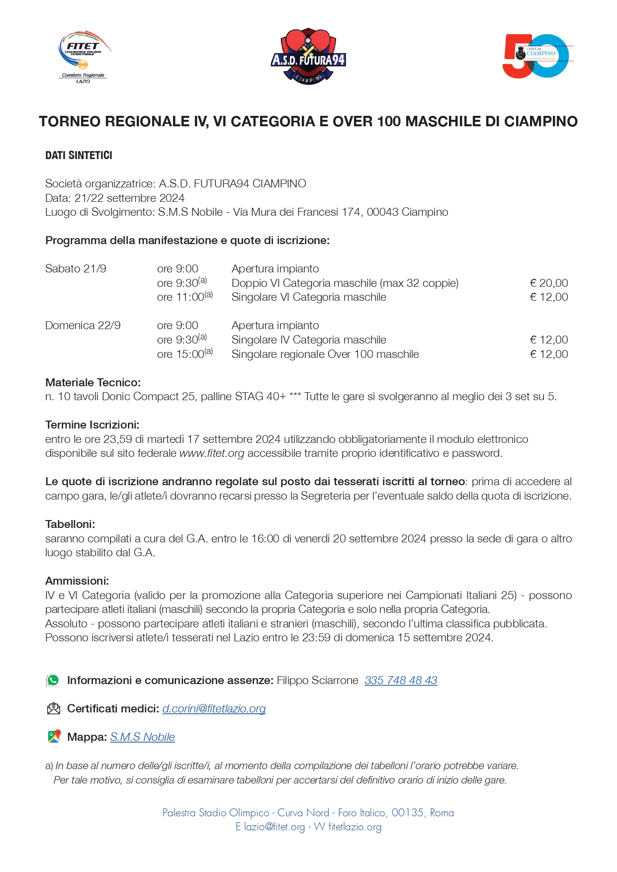 Torneo Regionale di Categoria di Tennistavolo
