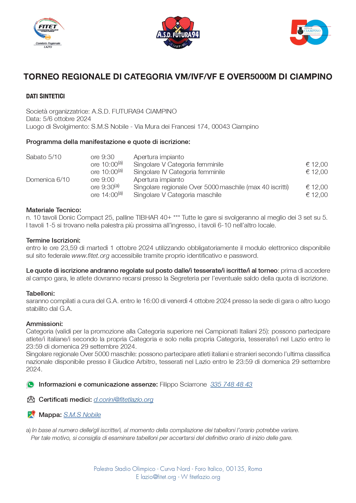 Torneo Regionale di Categoria di Tennistavolo