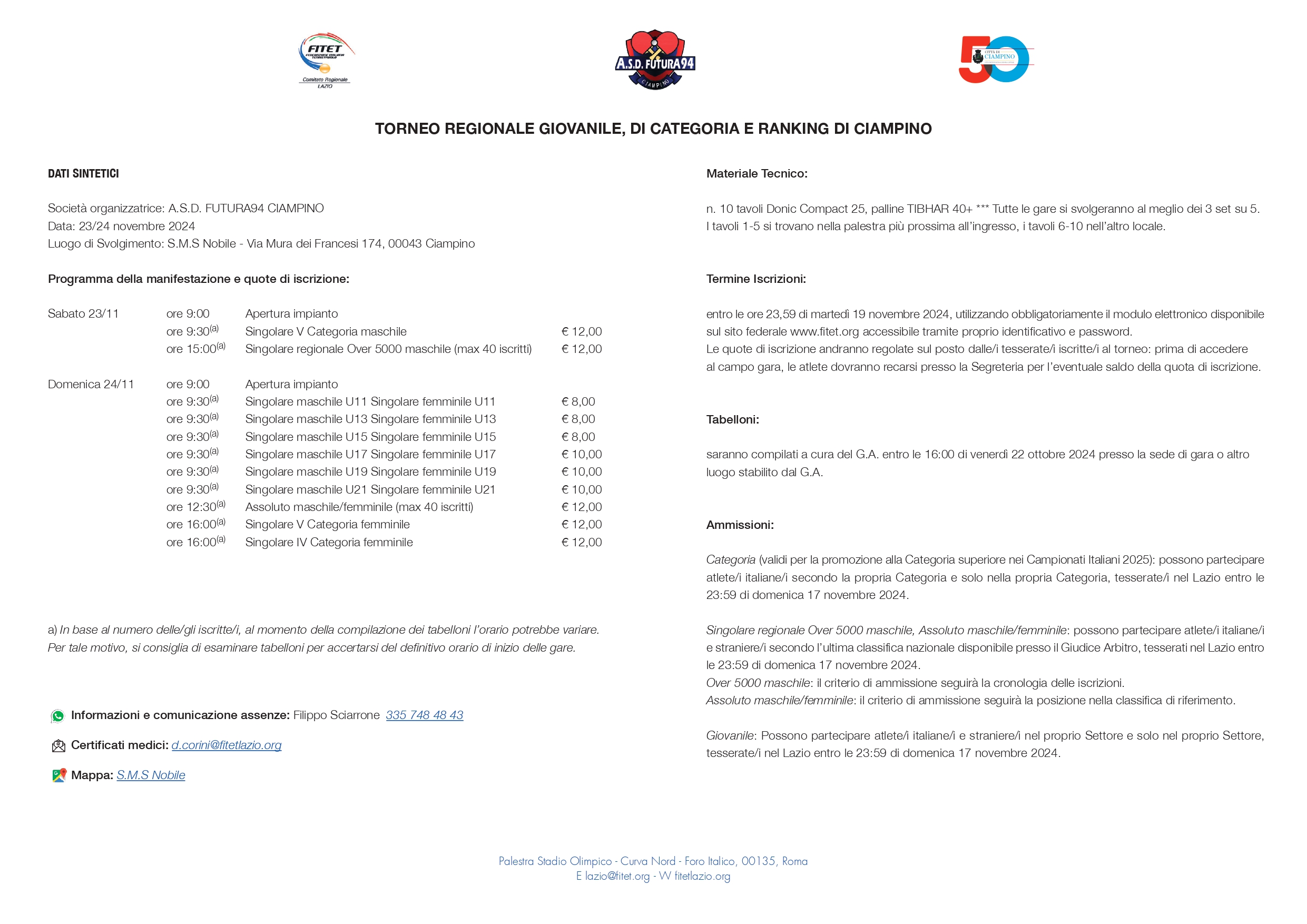 Tornei Regionali di Tennistavolo