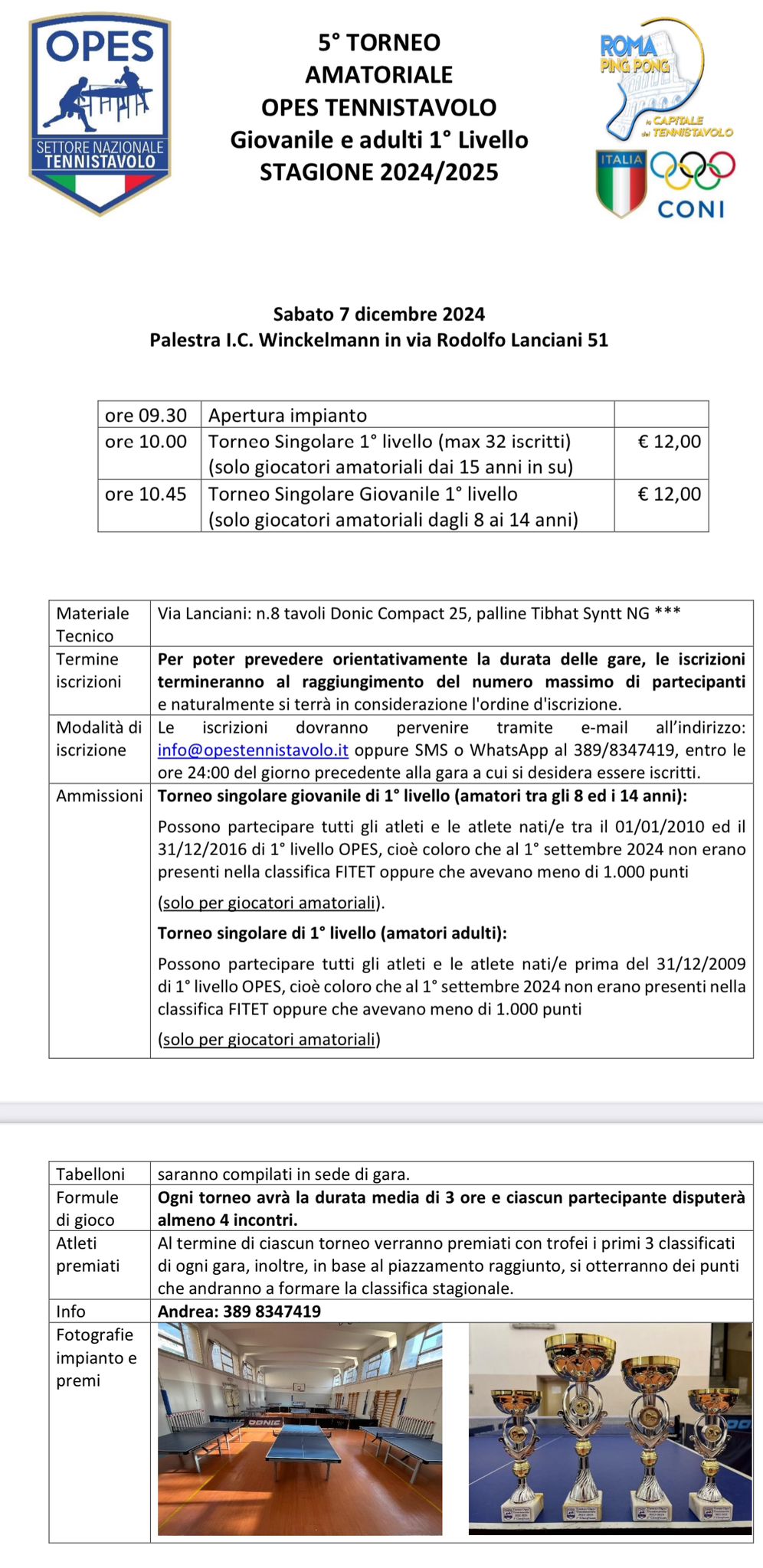 5° Torneo Amatoriale OPES Tennistavolo