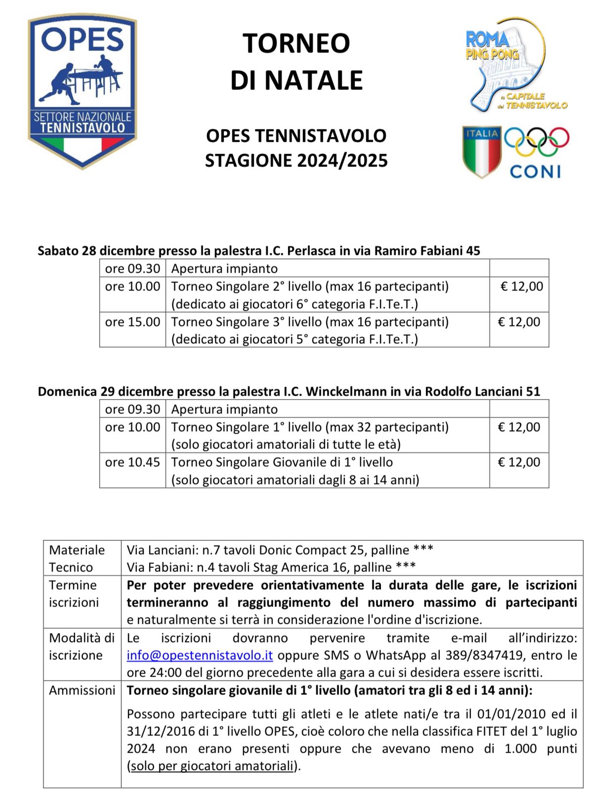 Torneo di Natale OPES Tennistavolo