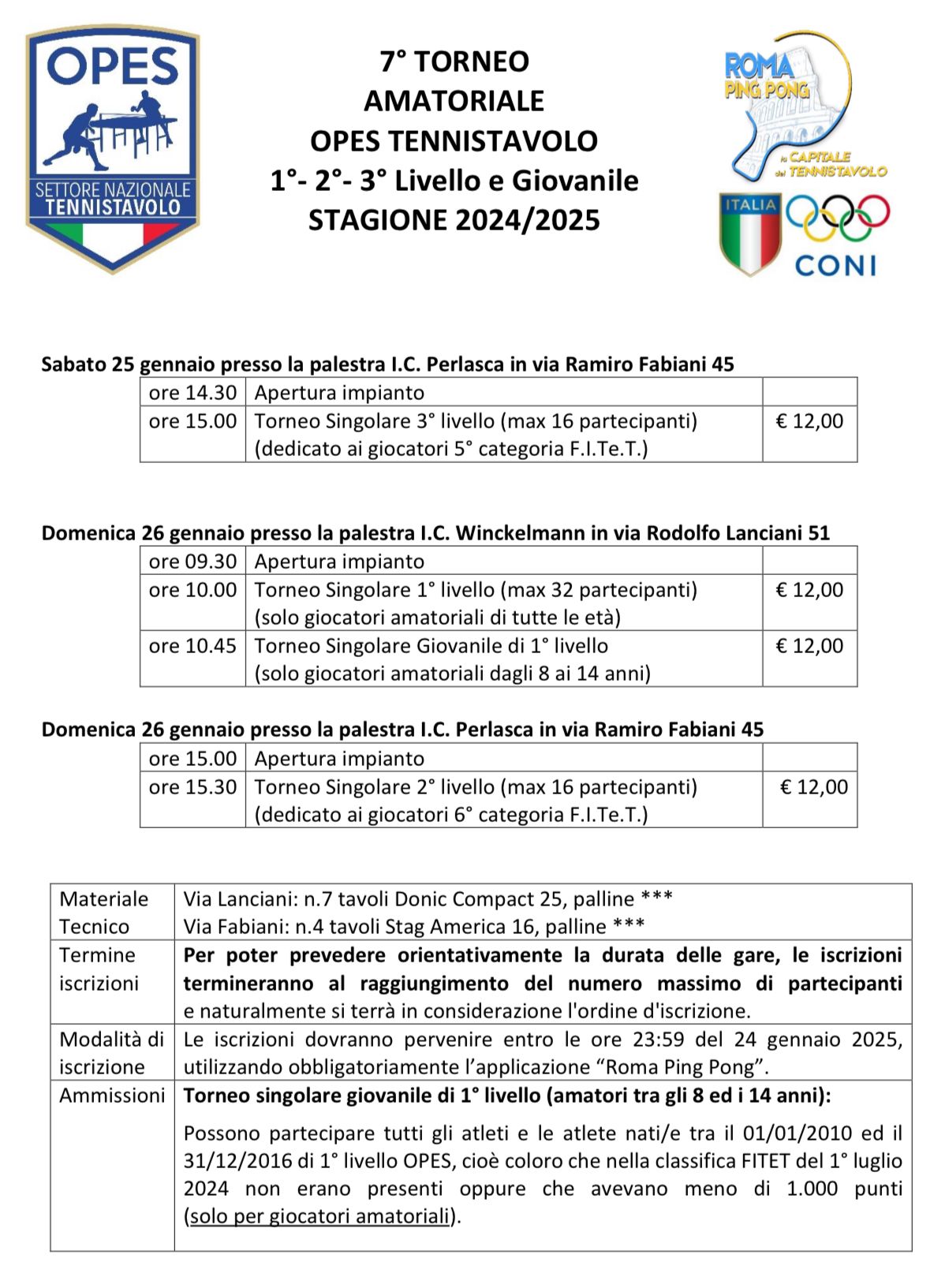 7° Torneo Amatoriale OPES Tennistavolo