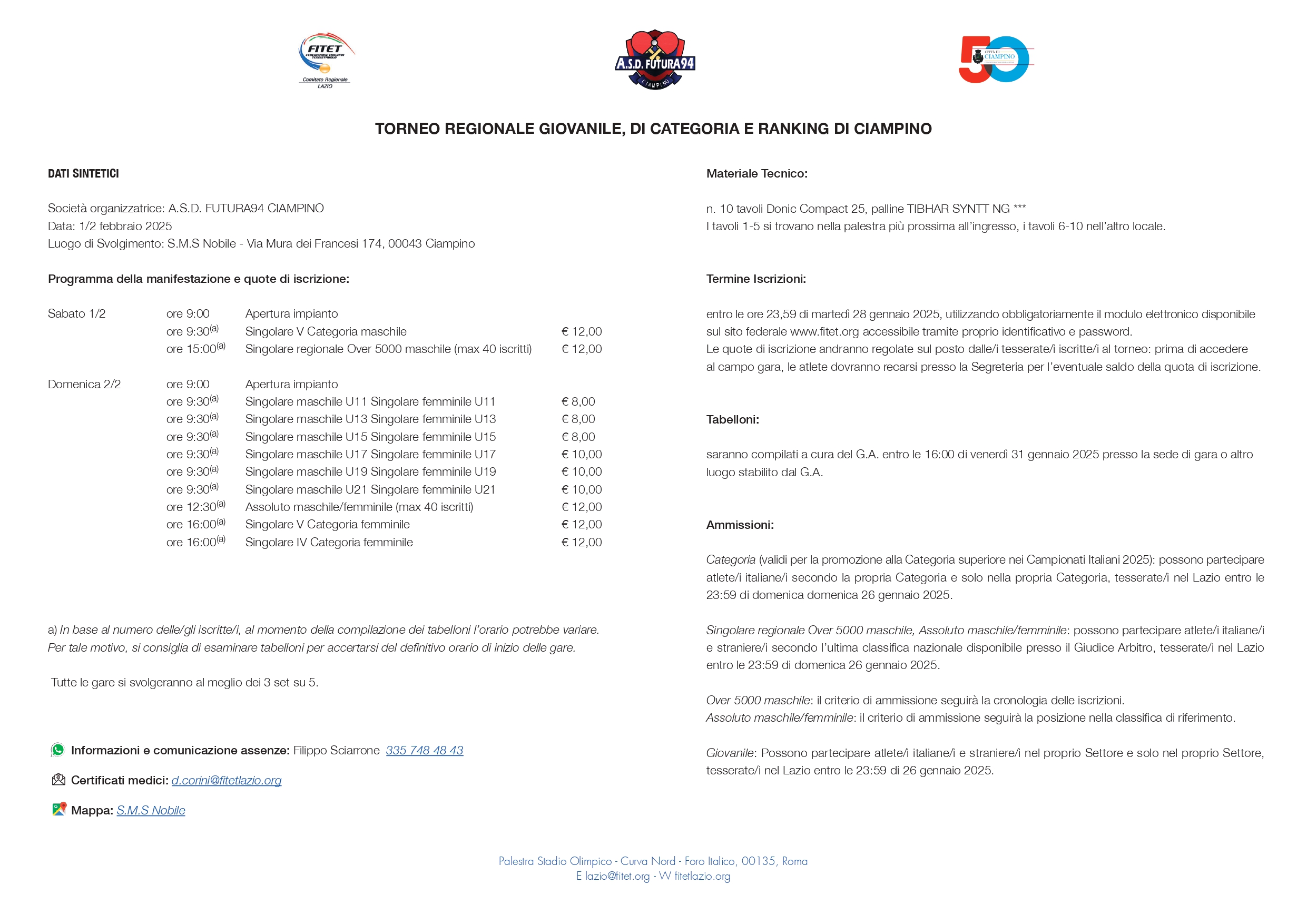 Tornei Regionali di Tennistavolo