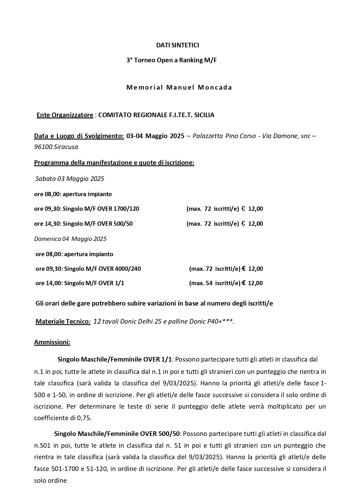 Torneo Interregionale Open di Tennistavolo