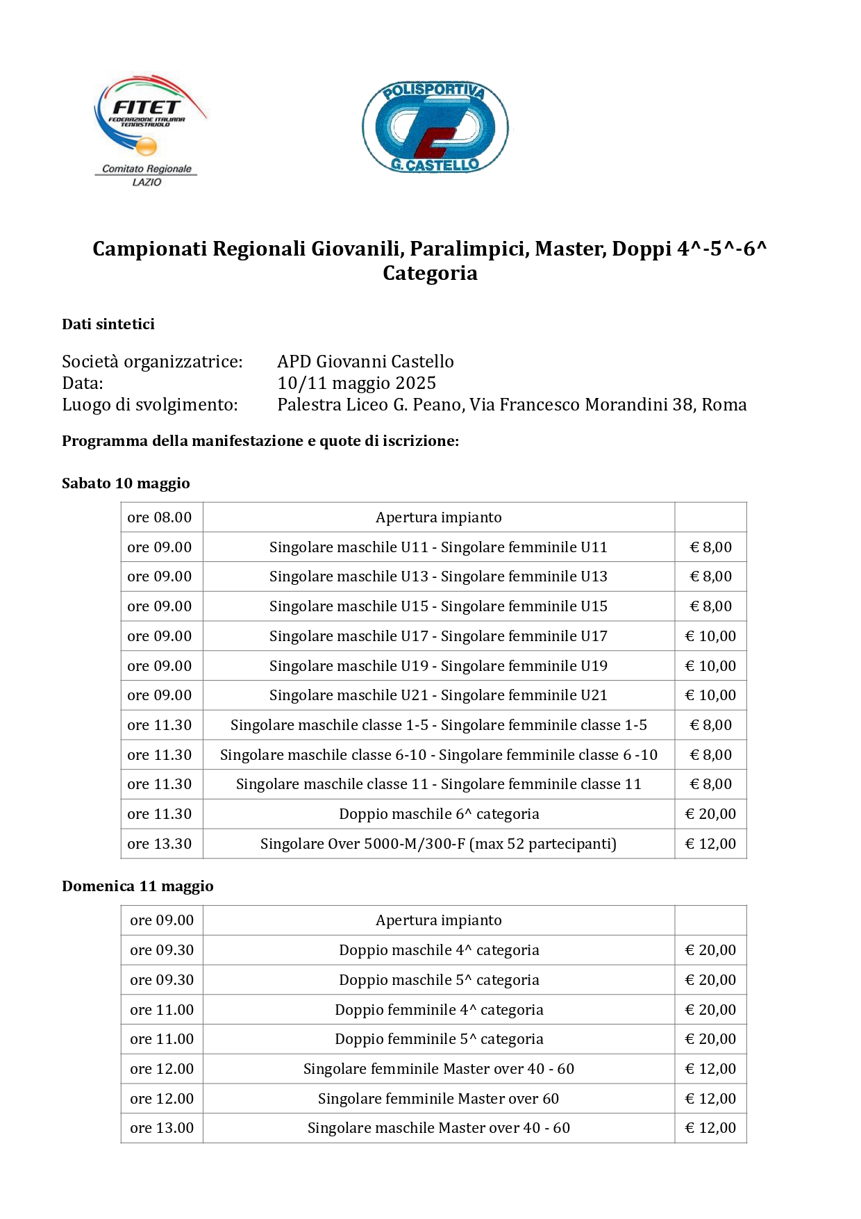 Campionati Regionali di Tennistavolo