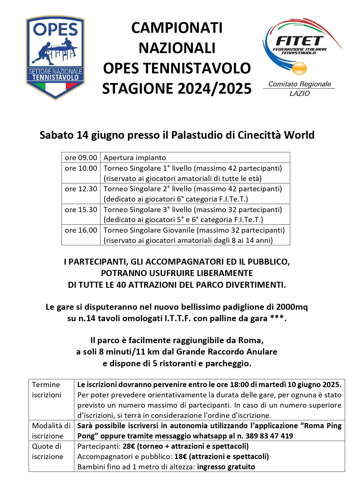 CAMPIONATI NAZIONALI OPES TENNISTAVOLO