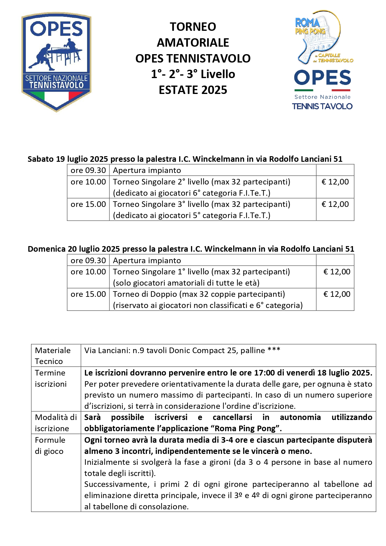 2° Torneo Amatoriale Estivo OPES Tennistavolo
