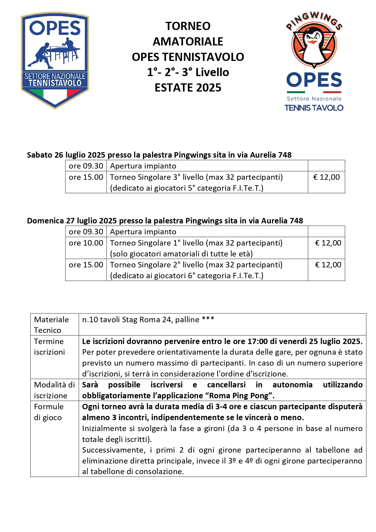 2° Torneo Amatoriale Estivo OPES Tennistavolo