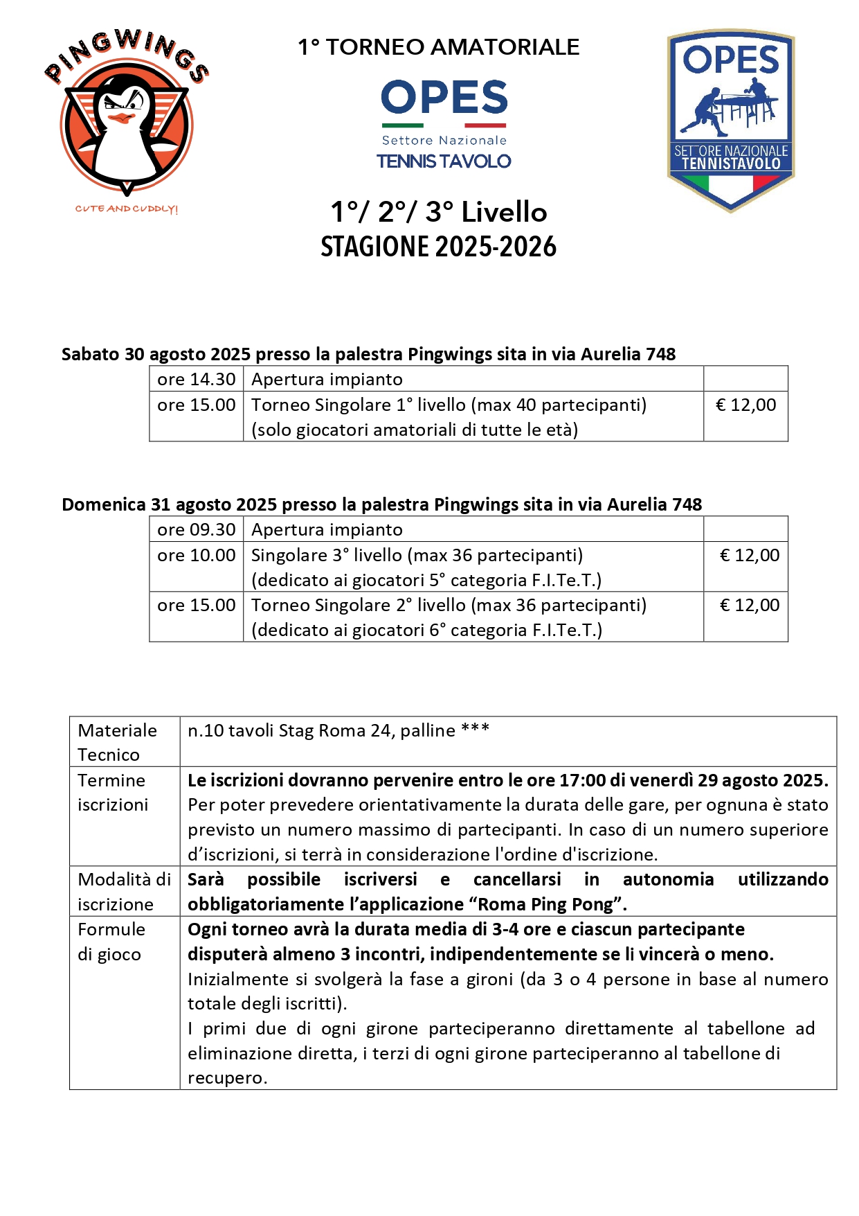 3° Torneo Amatoriale Estivo OPES Tennistavolo