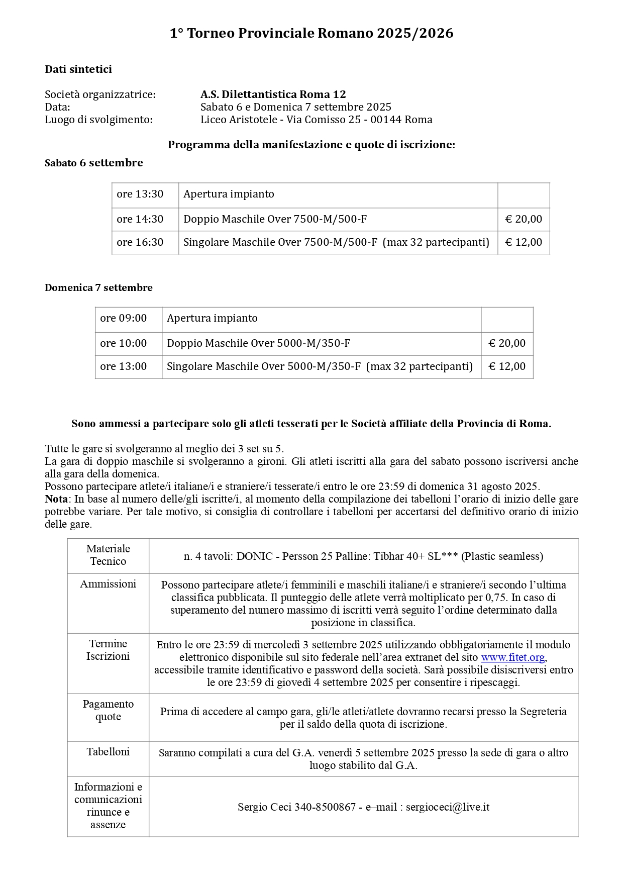 Torneo Provinciale di Tennistavolo