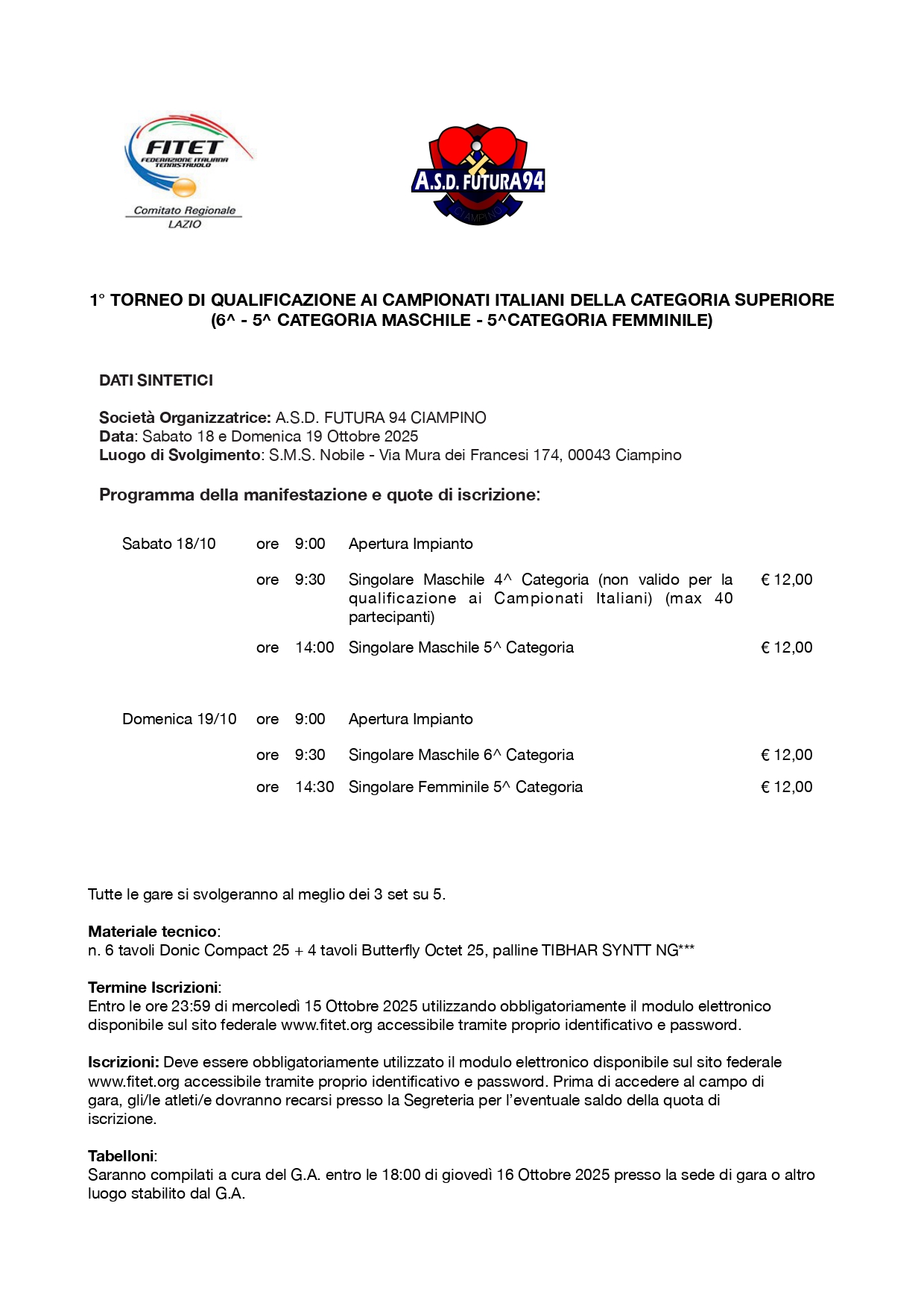 Torneo Regionale di Categoria di Tennistavolo