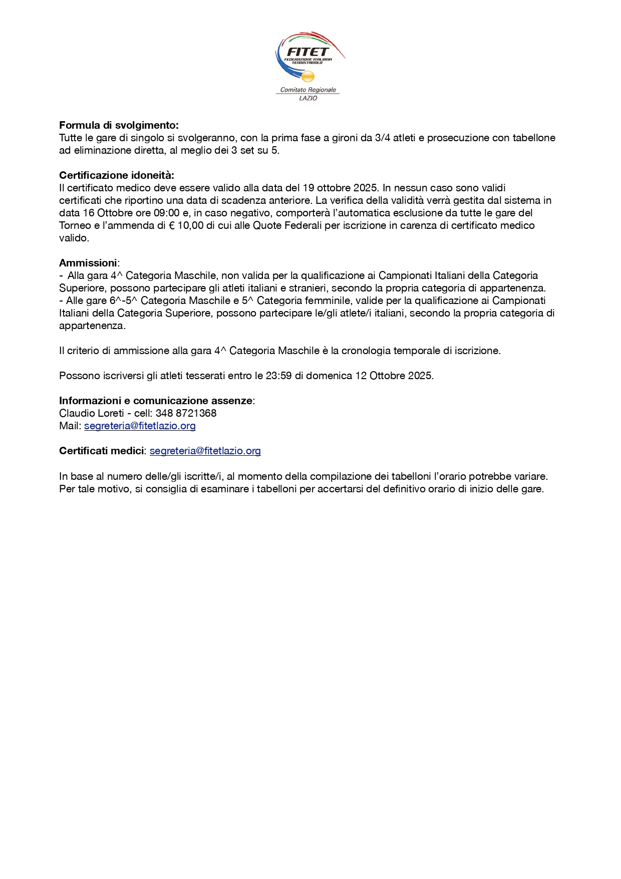 Torneo Regionale di Categoria di Tennistavolo