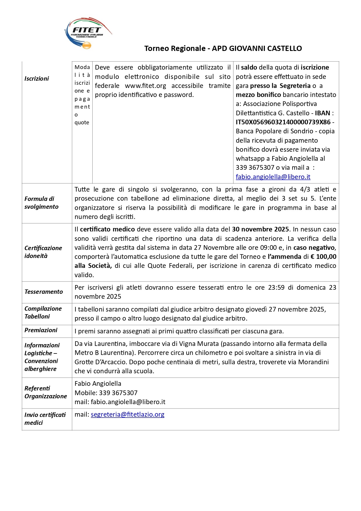 Tornei Regionali di Tennistavolo