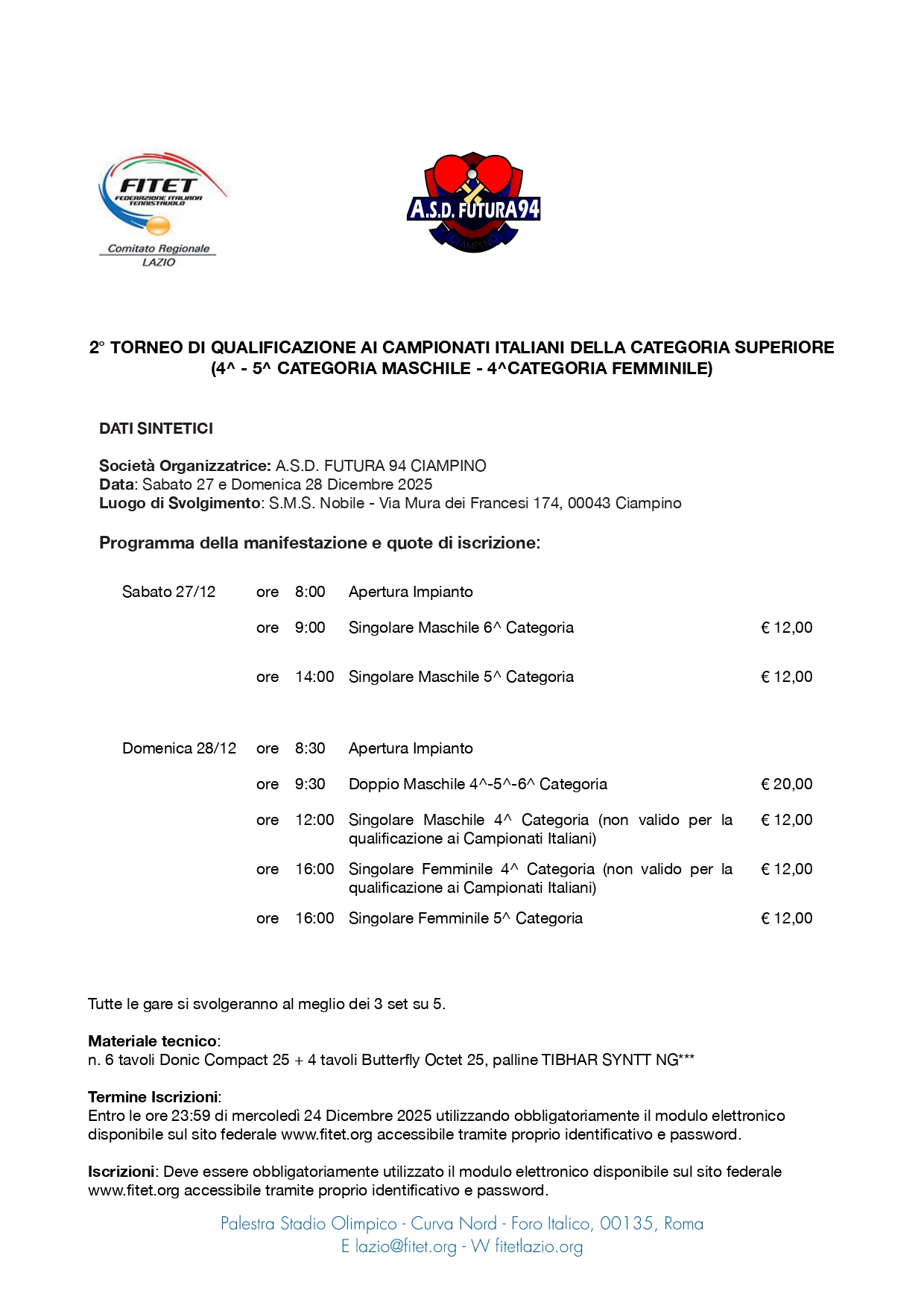 Torneo Regionale di Categoria di Tennistavolo