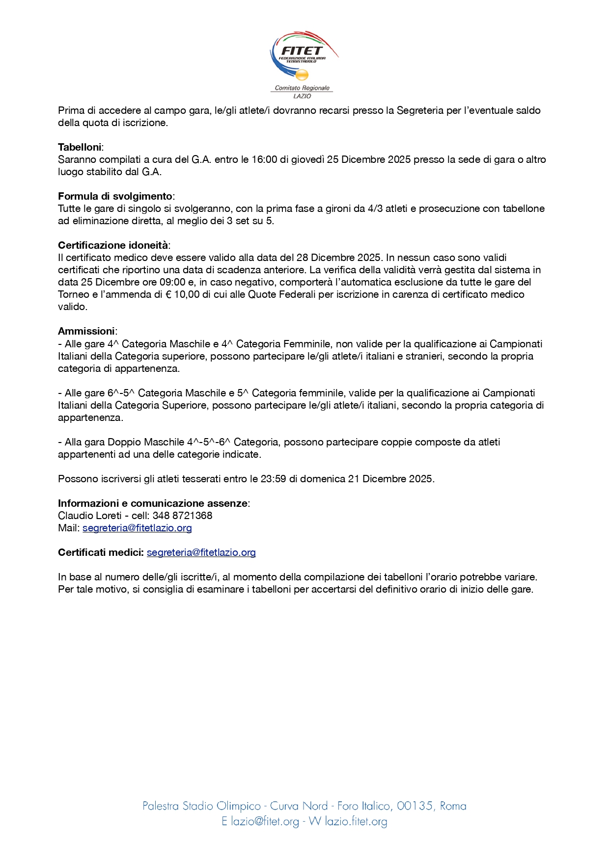 Torneo Regionale di Categoria di Tennistavolo