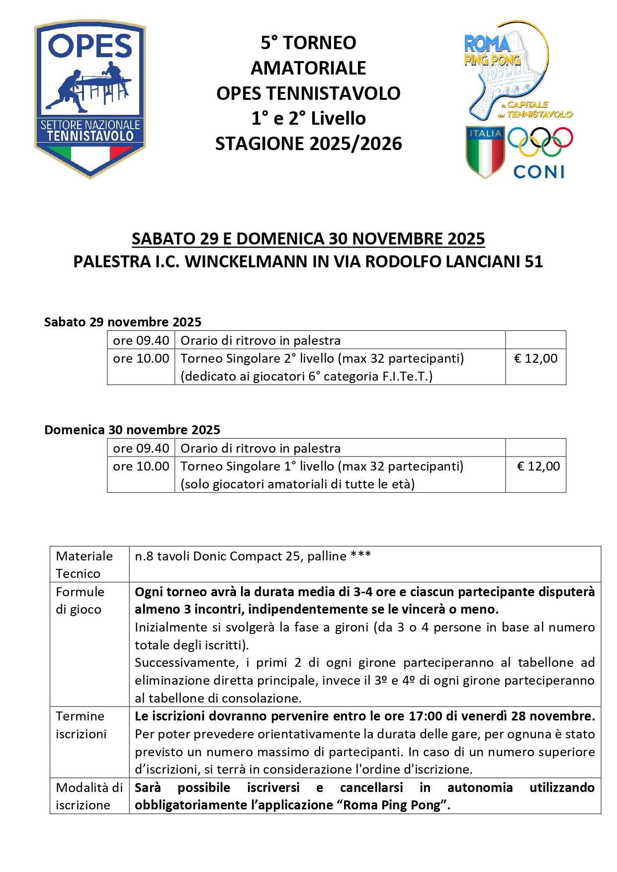 5° Torneo Amatoriale OPES Tennistavolo