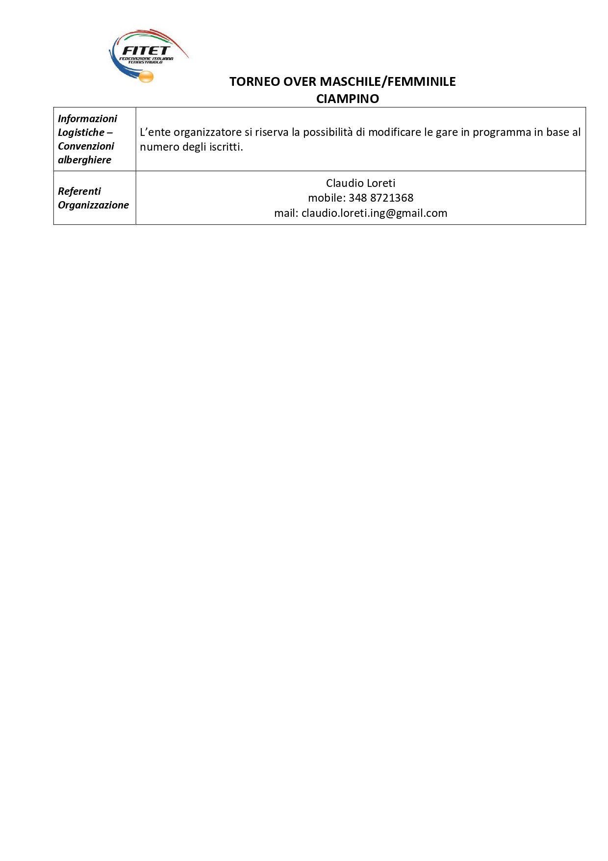 Torneo Over Interregionale di Tennistavolo