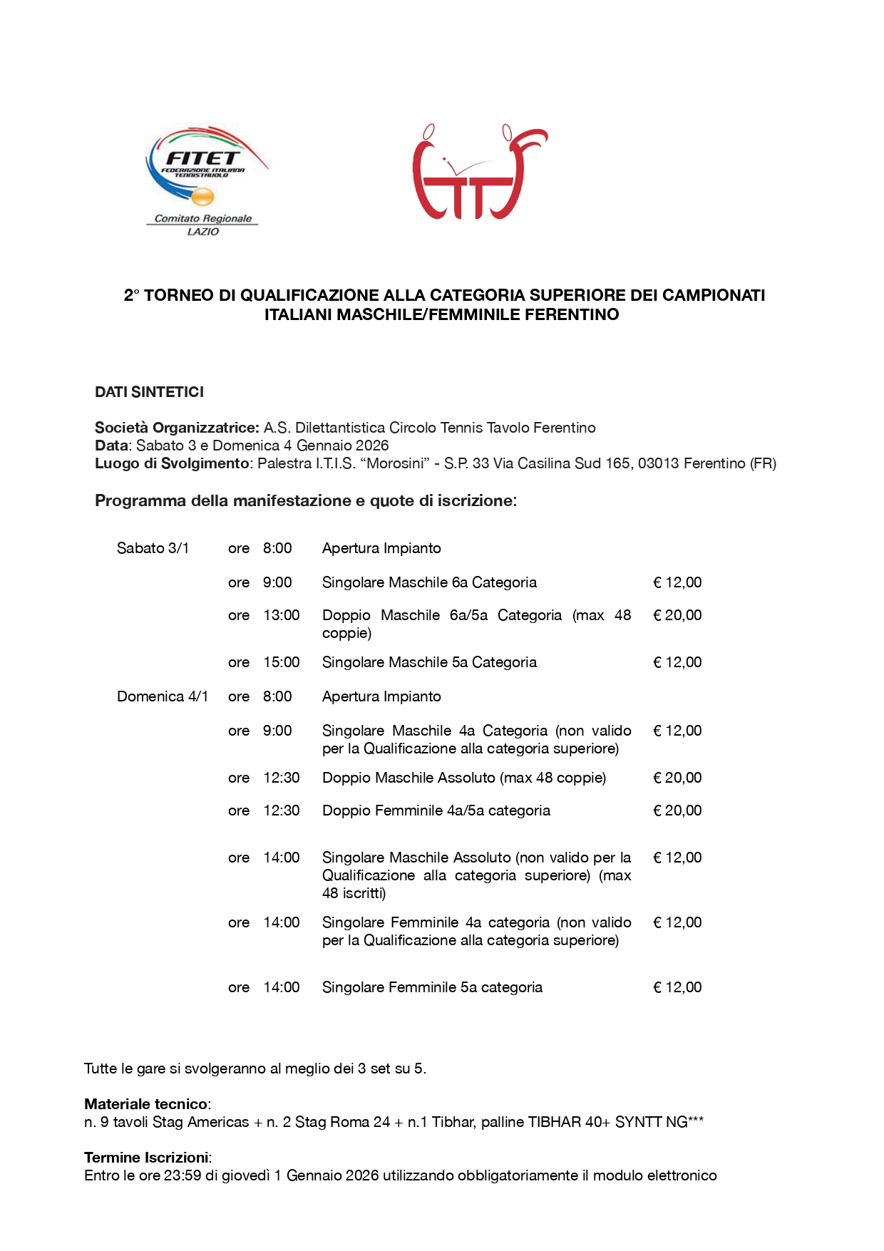Torneo Regionale di Categoria di Tennistavolo