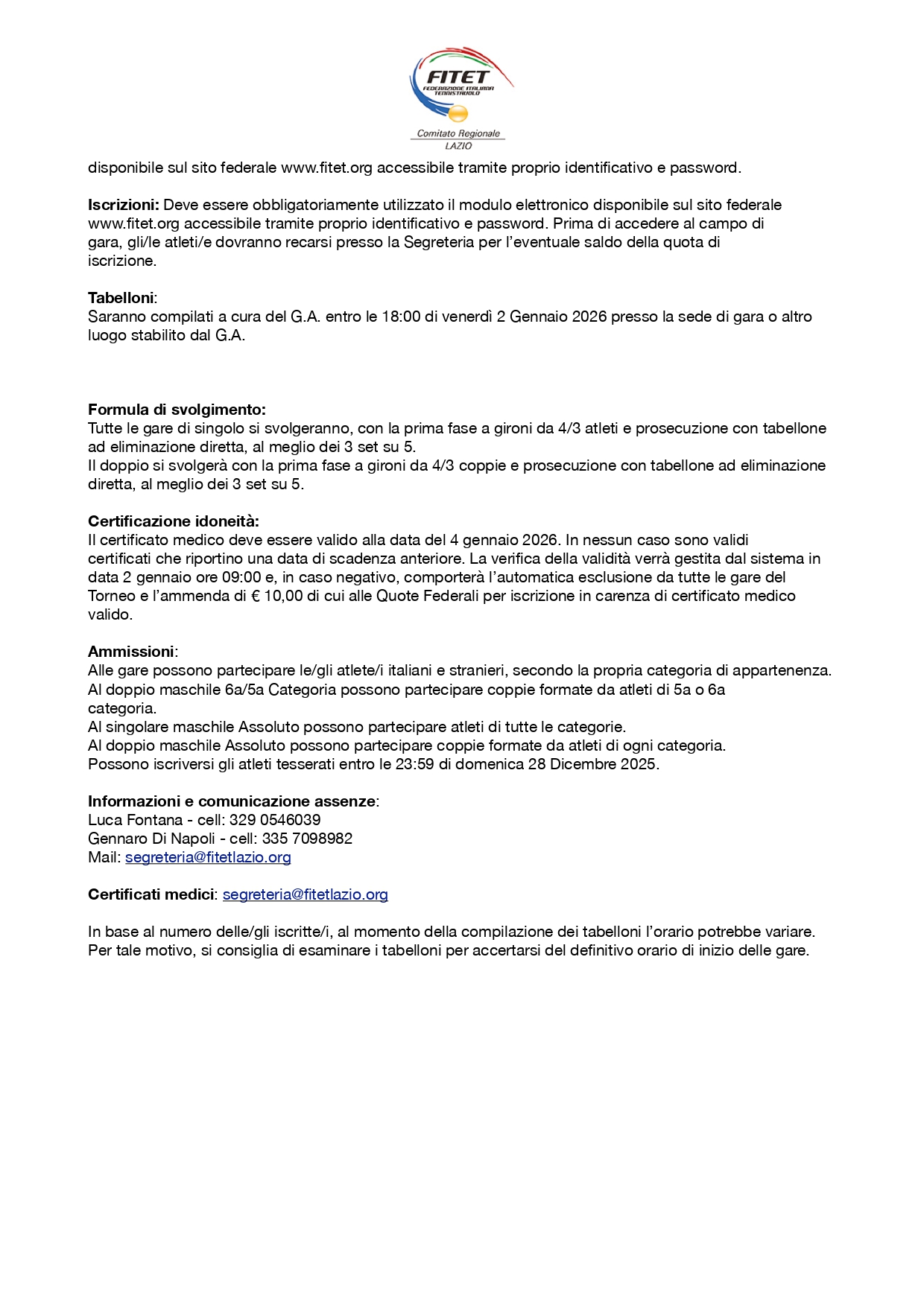 Torneo Regionale di Categoria di Tennistavolo