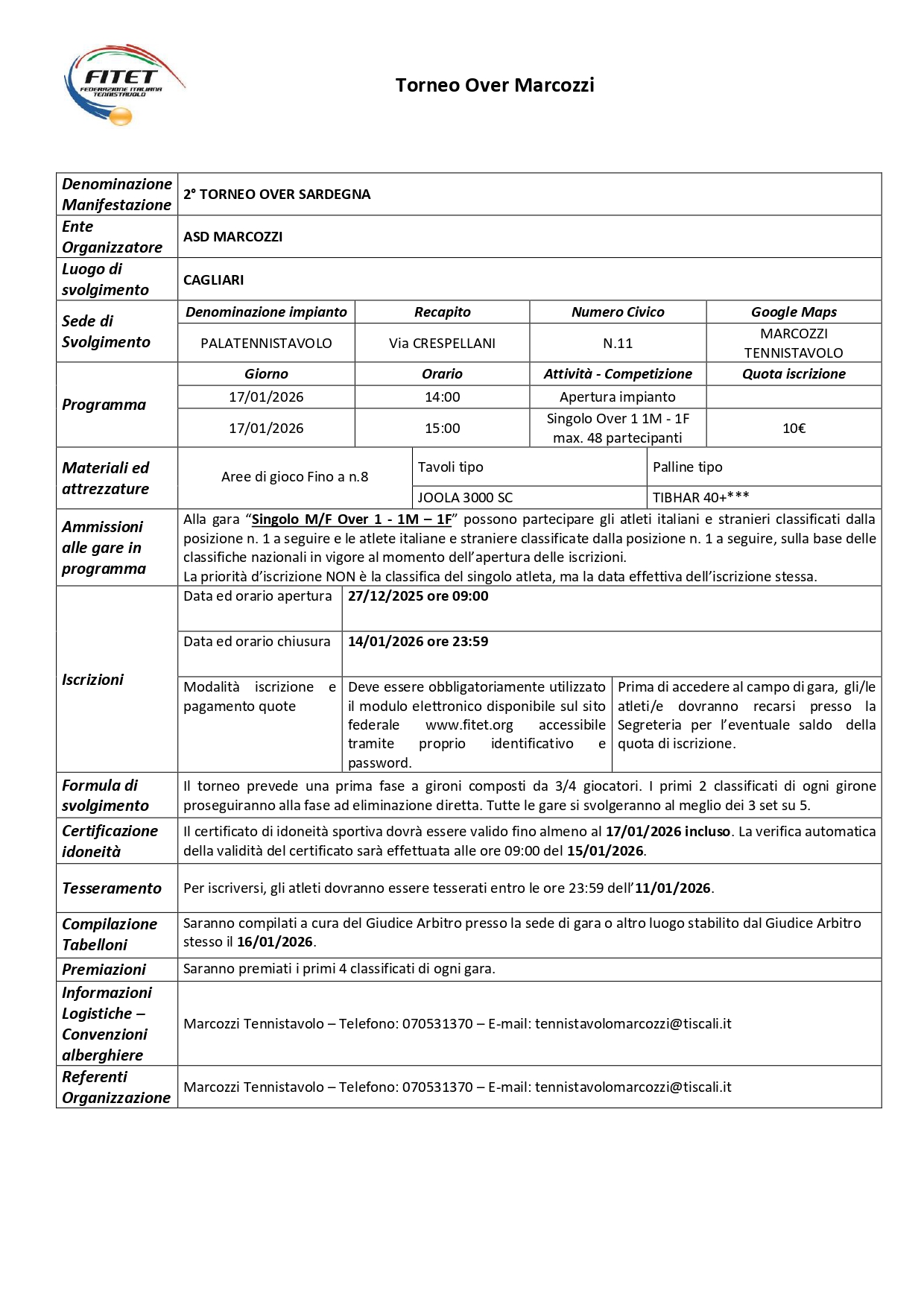 Torneo Over Interregionale di Tennistavolo