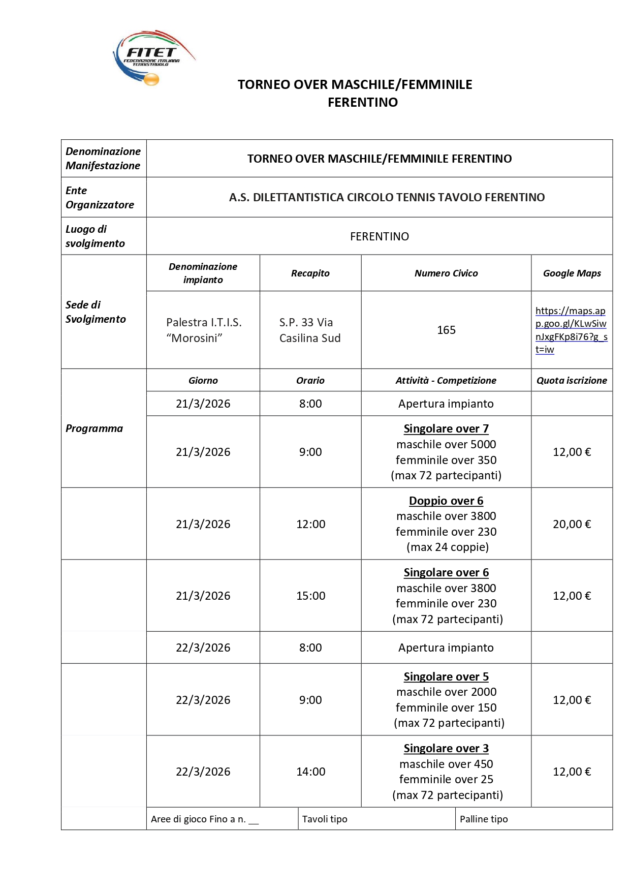Torneo Over Interregionale di Tennistavolo