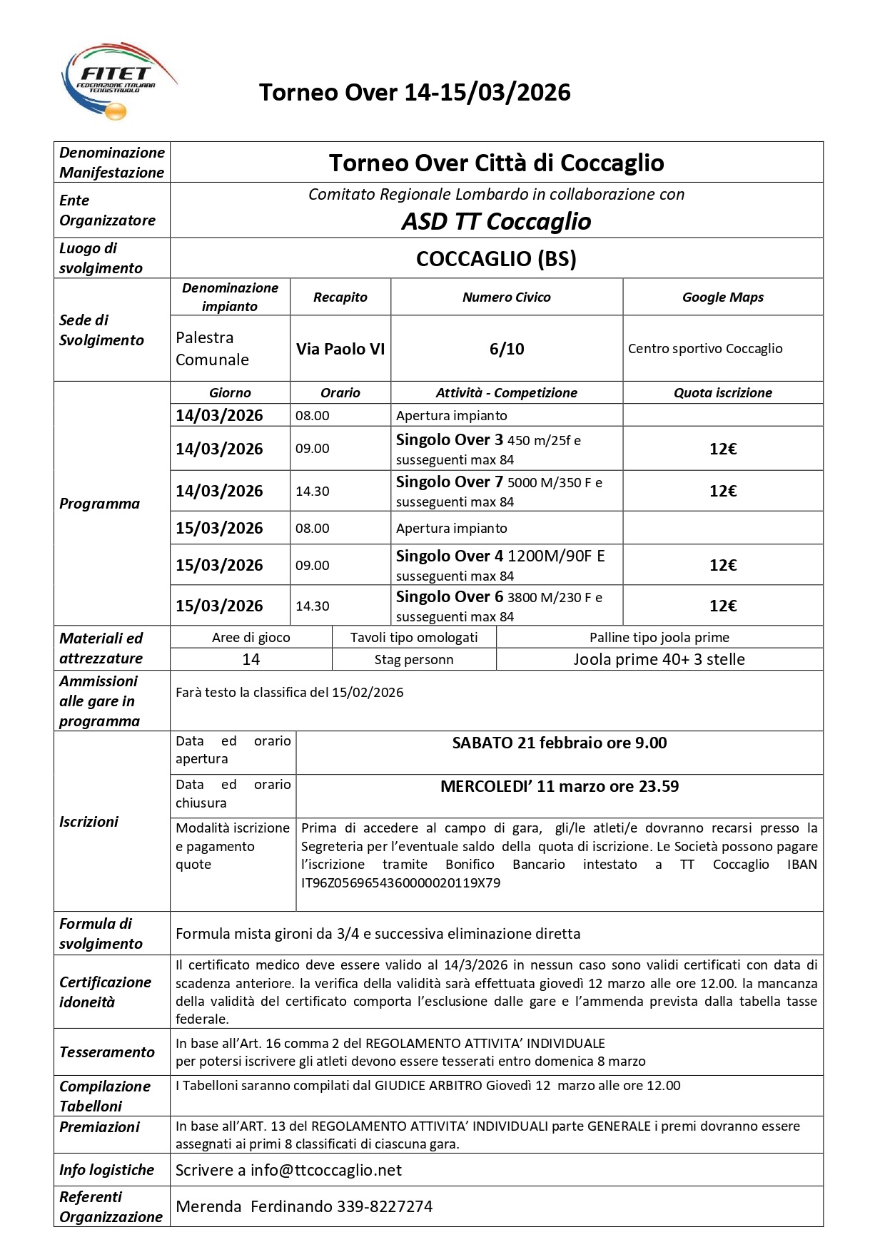 Torneo Over Interregionale di Tennistavolo