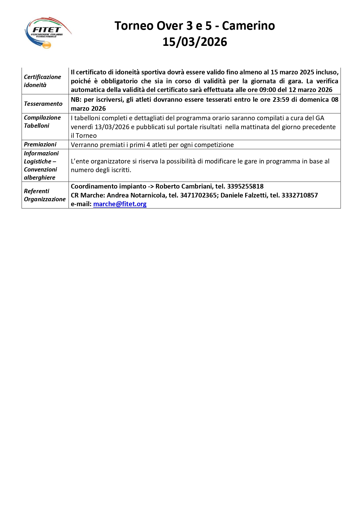 Torneo Over Interregionale di Tennistavolo