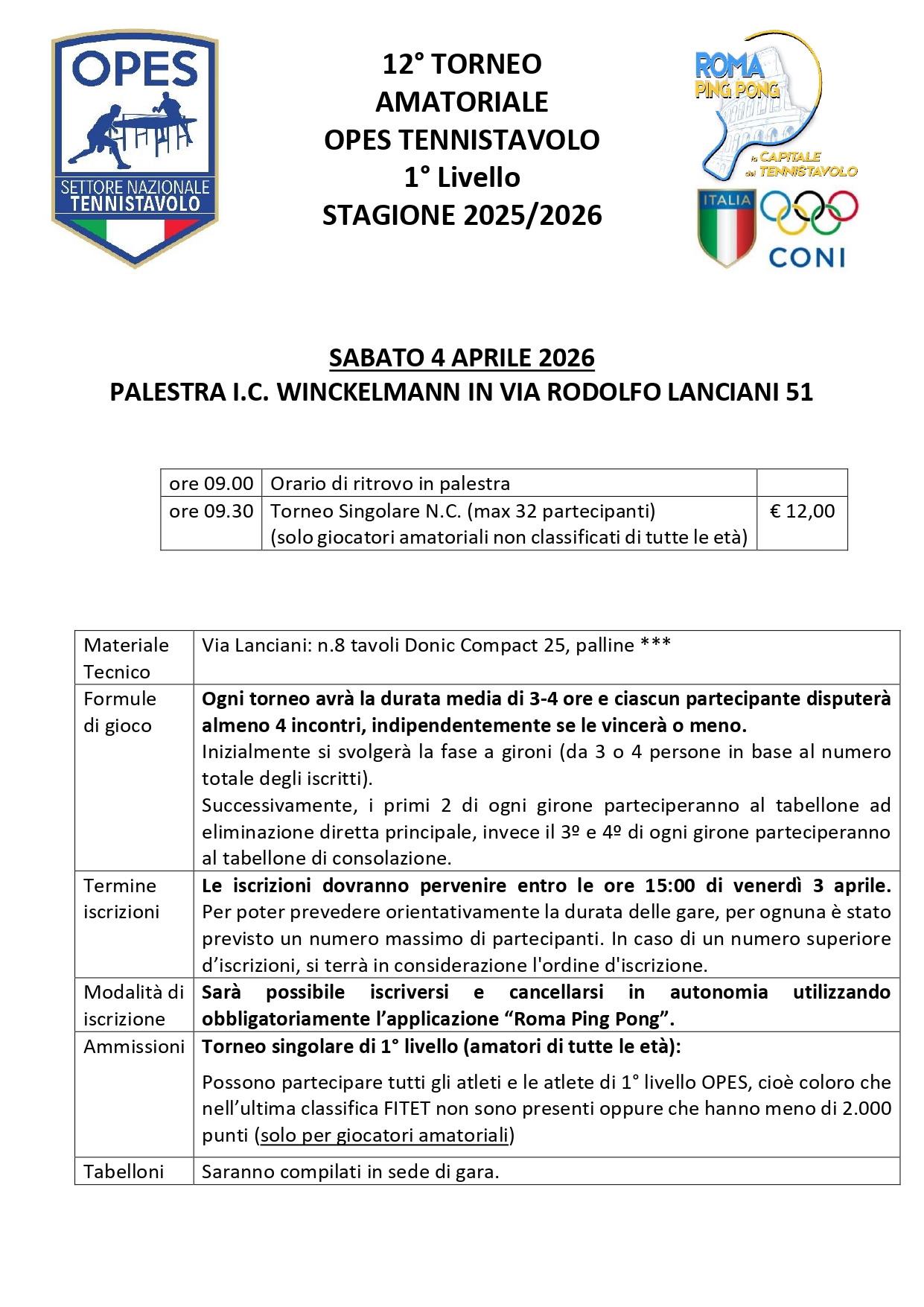 12° TORNEO AMATORIALE OPES TENNISTAVOLO