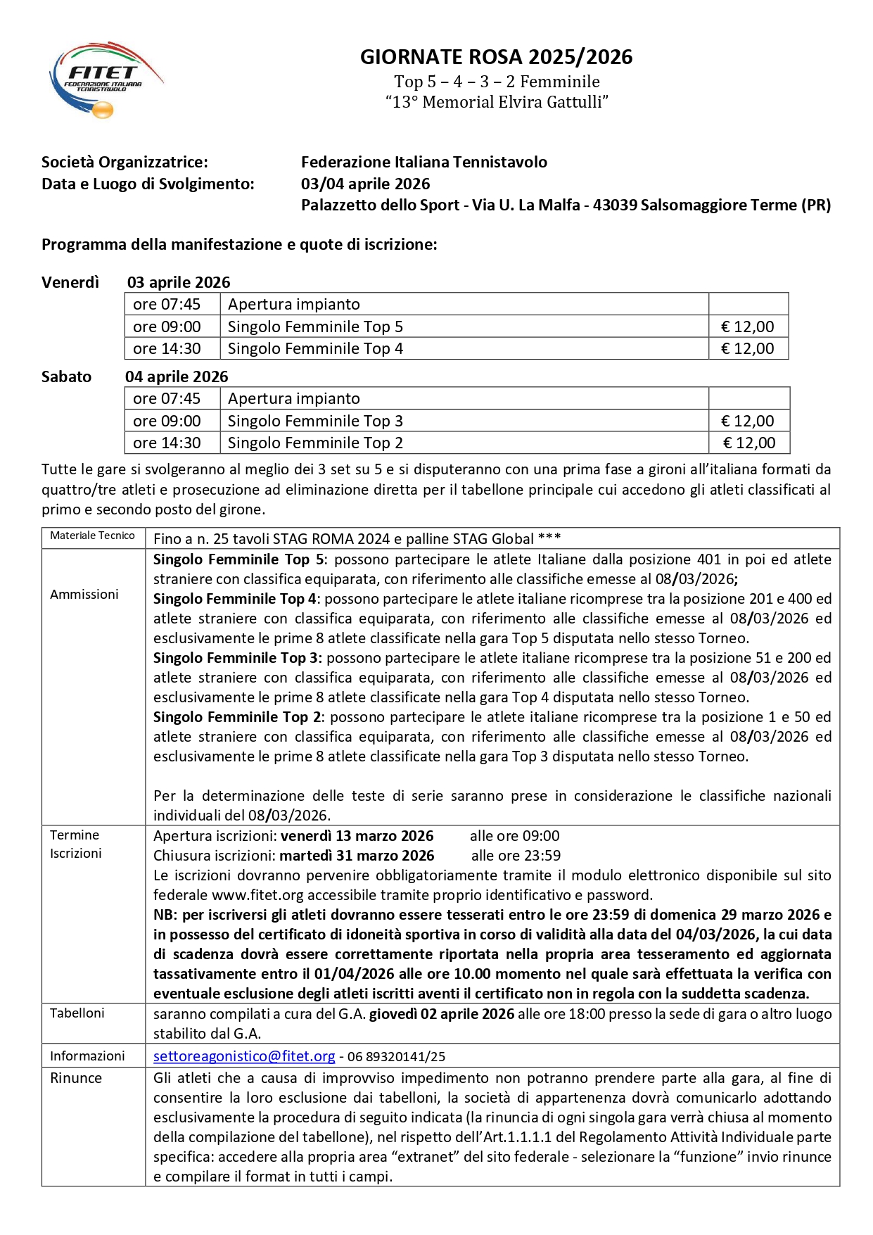 Giornate Rosa di Tennistavolo