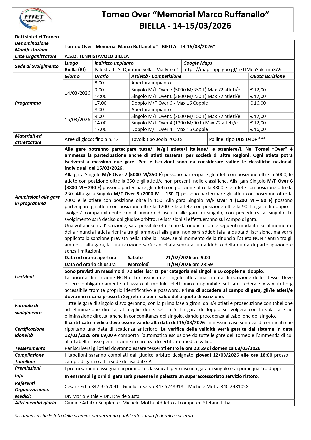Torneo Over Interregionale di Tennistavolo