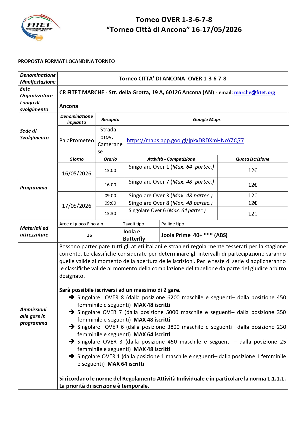 Torneo Over Interregionale di Tennistavolo