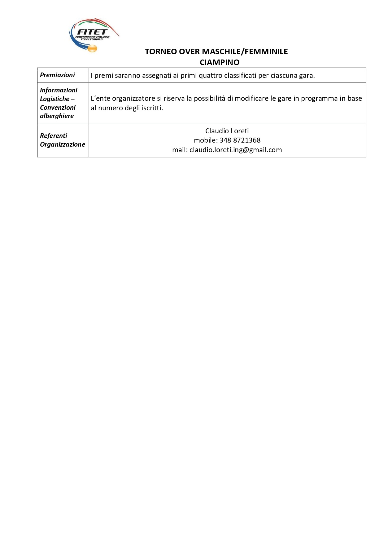 Torneo Over Interregionale di Tennistavolo
