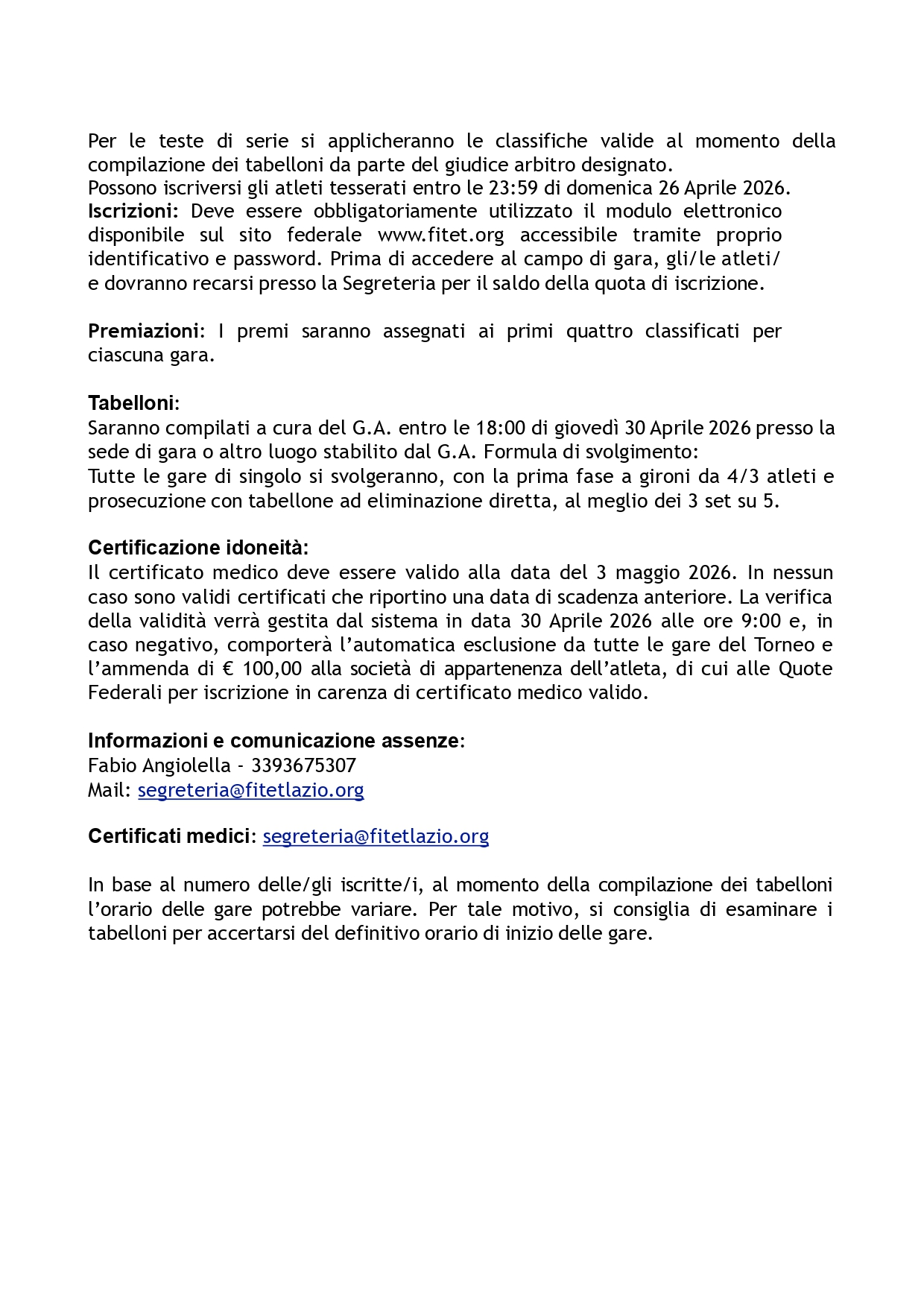 Torneo Regionale di Qualificazione ai Campionati Italiani di Tennistavolo