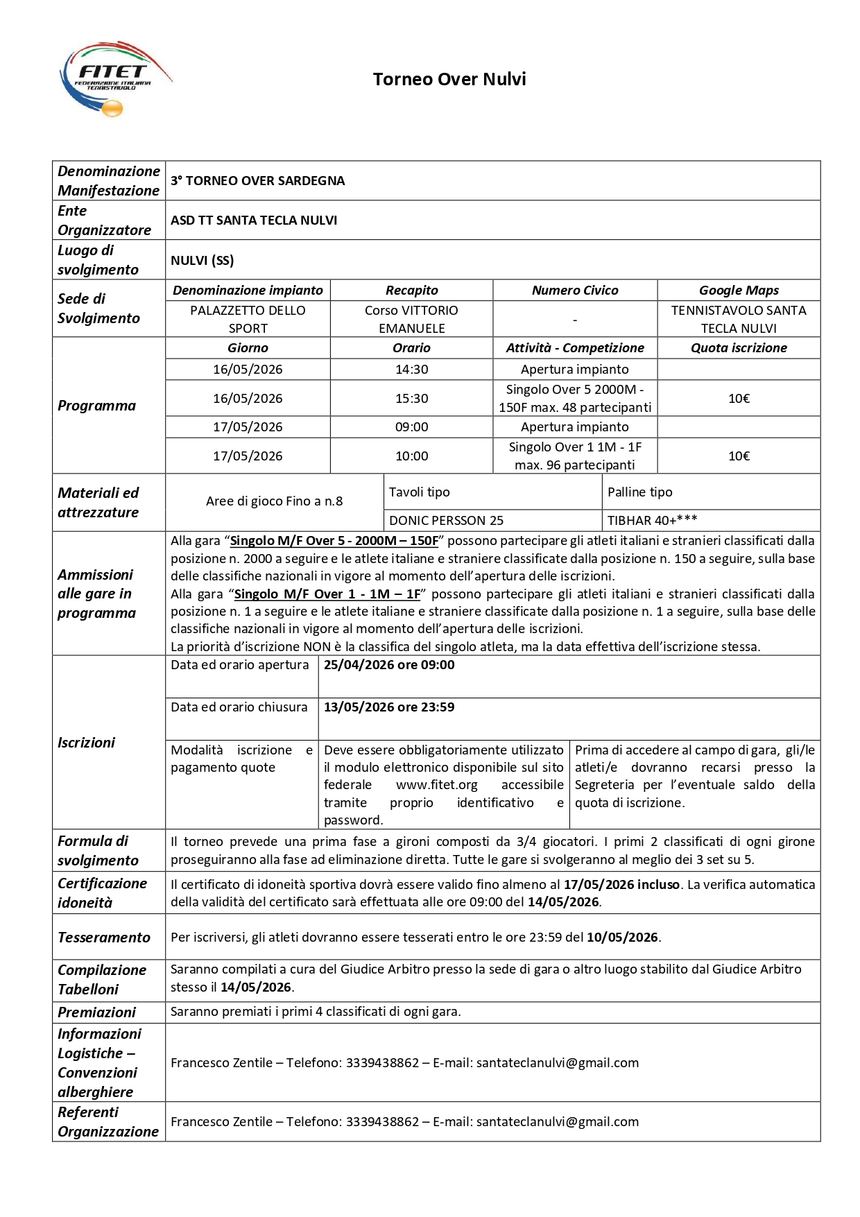 Torneo Over Interregionale di Tennistavolo