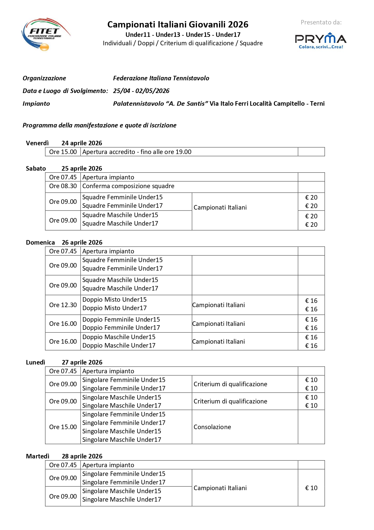 Campionati Italiani Giovanili di Tennistavolo