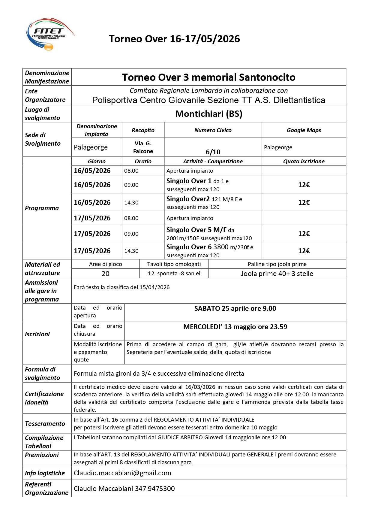 Torneo Over Interregionale di Tennistavolo