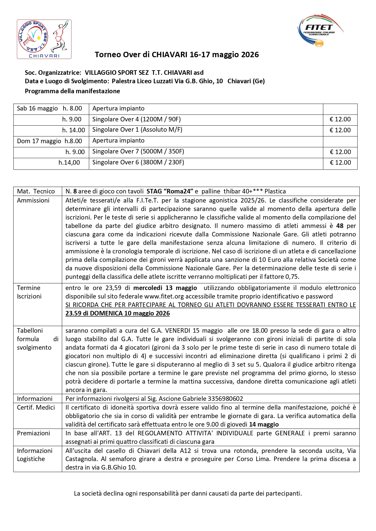 Torneo Over Interregionale di Tennistavolo